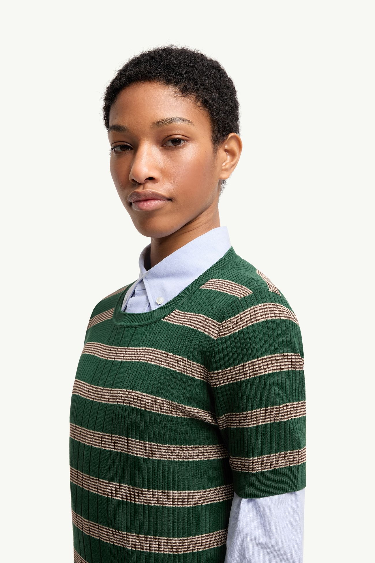 T-shirt in cotone a righe Donna Beige & Verde Moncler 1