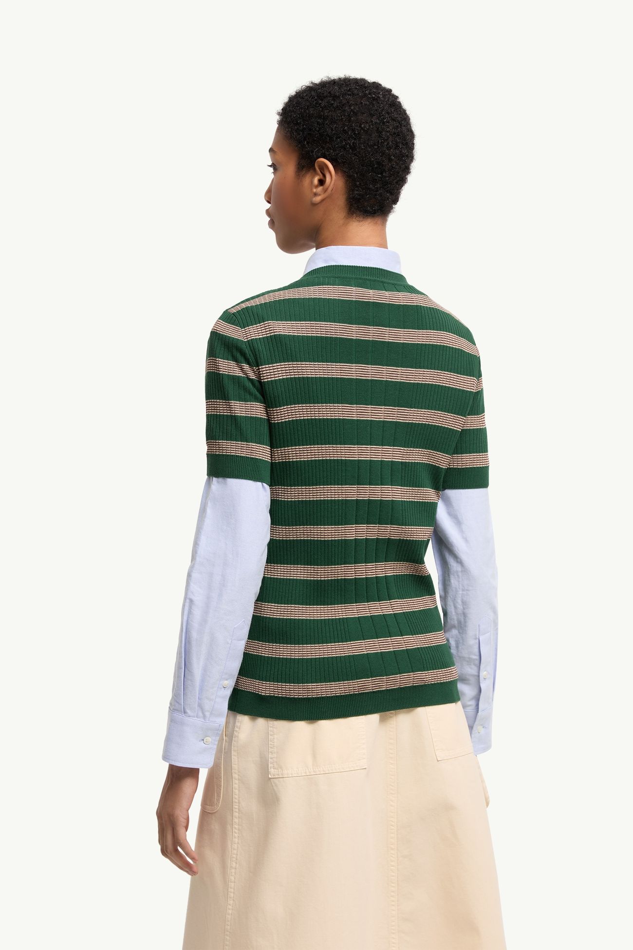 Polo a righe a maniche corte in cotone Donna Bianco & Verde Moncler 4