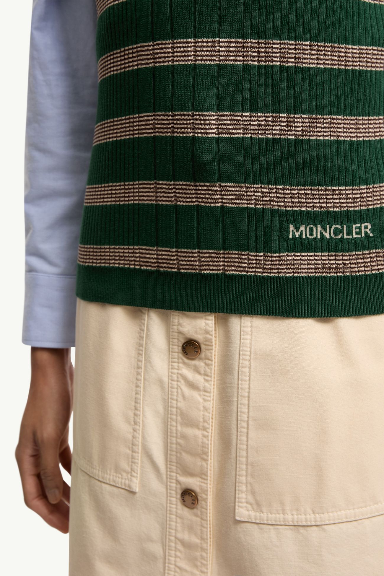 Polo a righe a maniche corte in cotone Donna Bianco & Verde Moncler 5