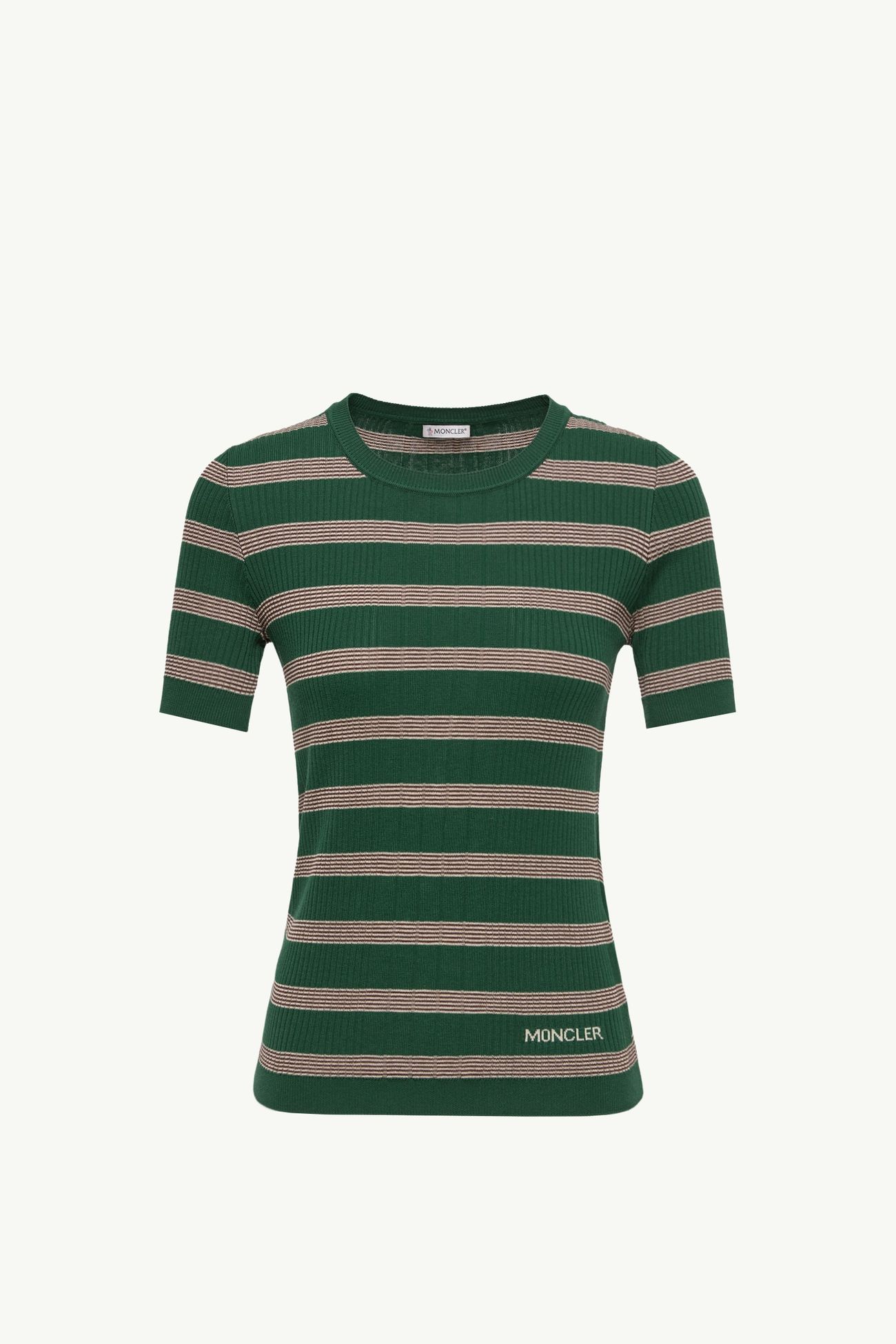 Polo rayé à manches courtes en coton Femmes Blanc Cassé & Vert Moncler 2