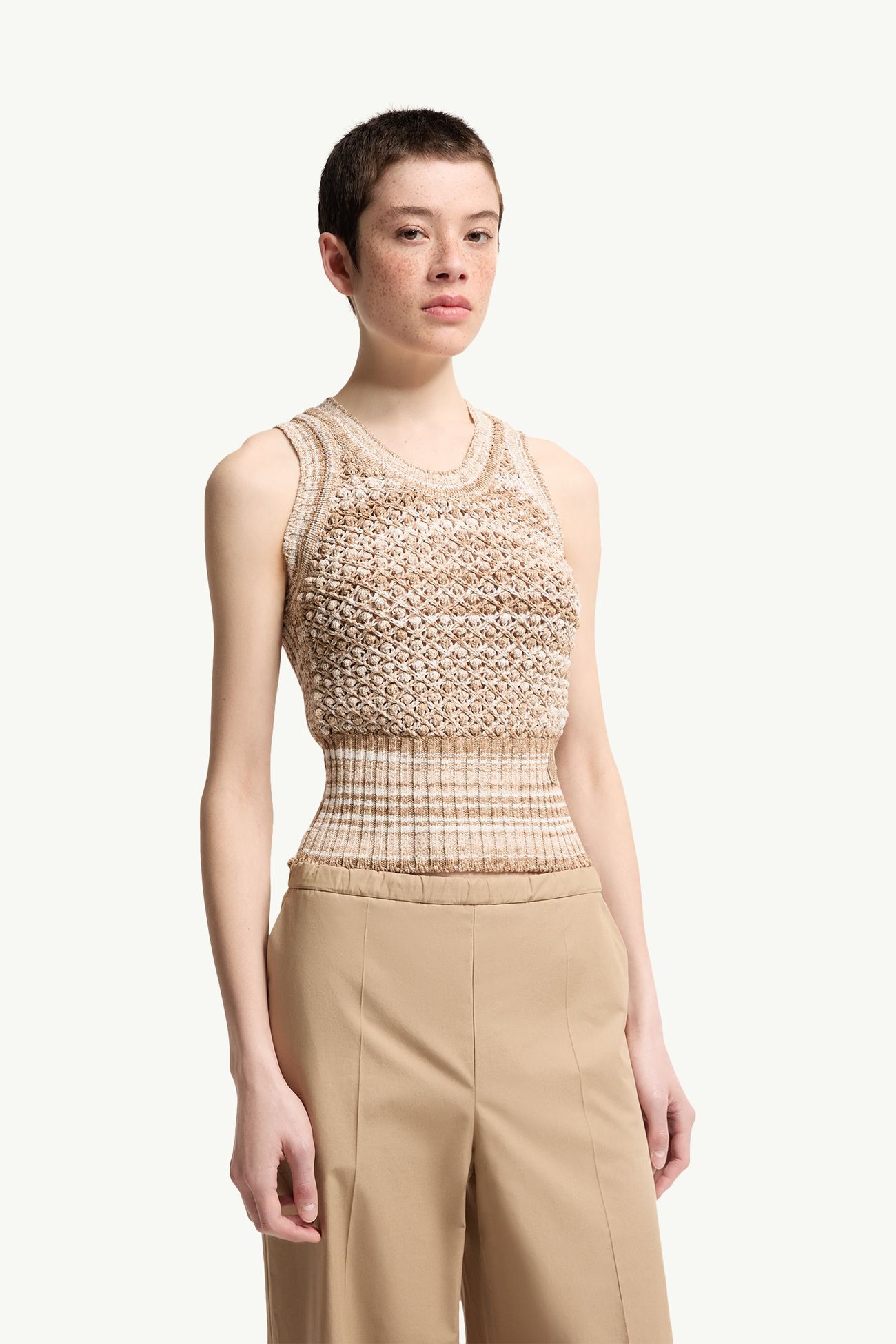 Striped Tank Top Women Light Beige Moncler 3