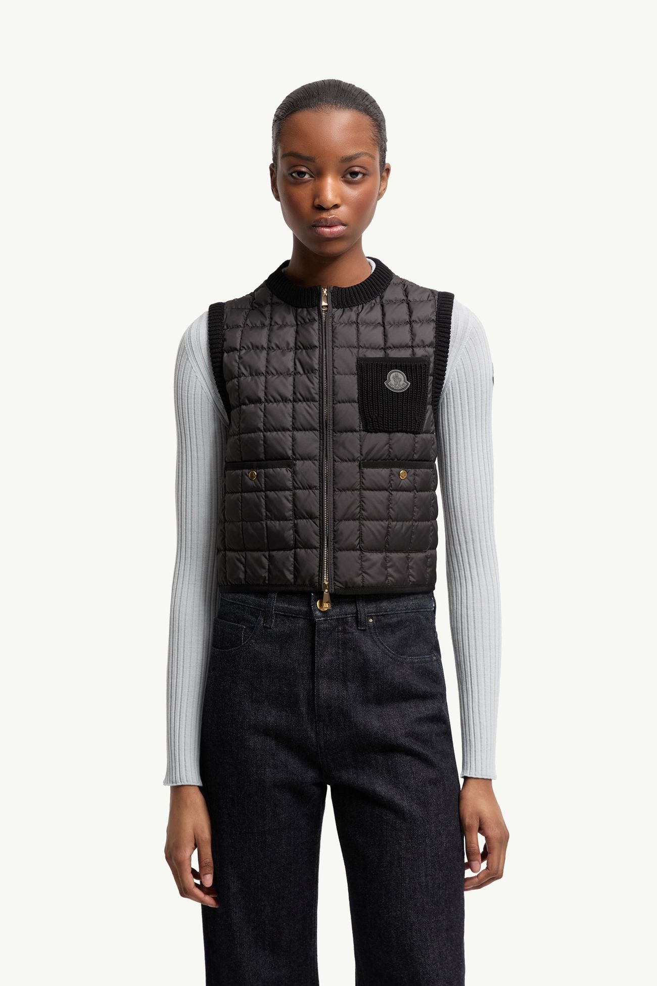 Quadratisch gesteppte Daunenweste aus Baumwolle Damen Schwarz Moncler 3