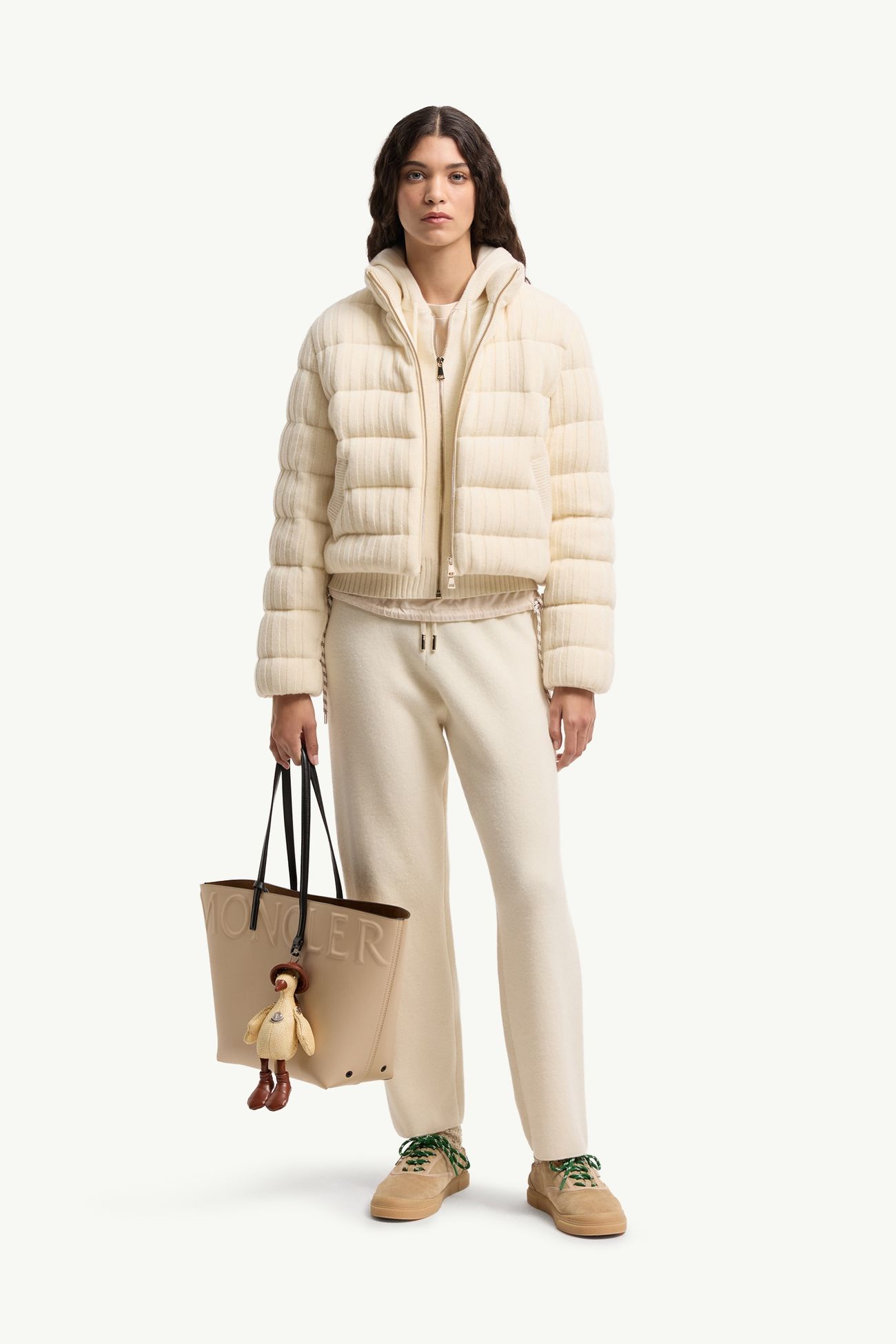 Wool & Cashmere Blend Cropped Jogging Pants Women White Moncler 0