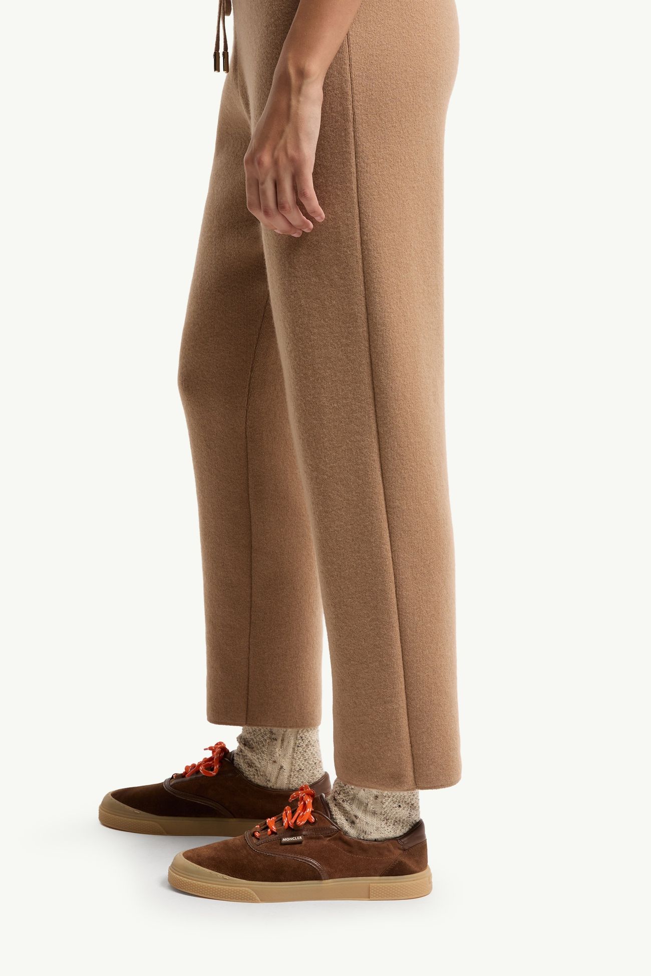 Wool & Cashmere Blend Cropped Jogging Pants Women Camel Beige Moncler 1
