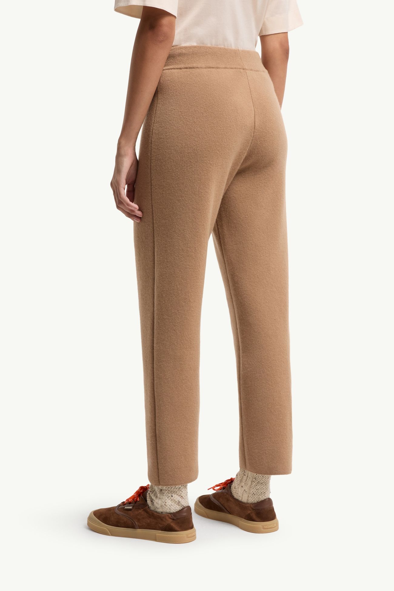 Wool & Cashmere Blend Cropped Jogging Pants Women Camel Beige Moncler 4