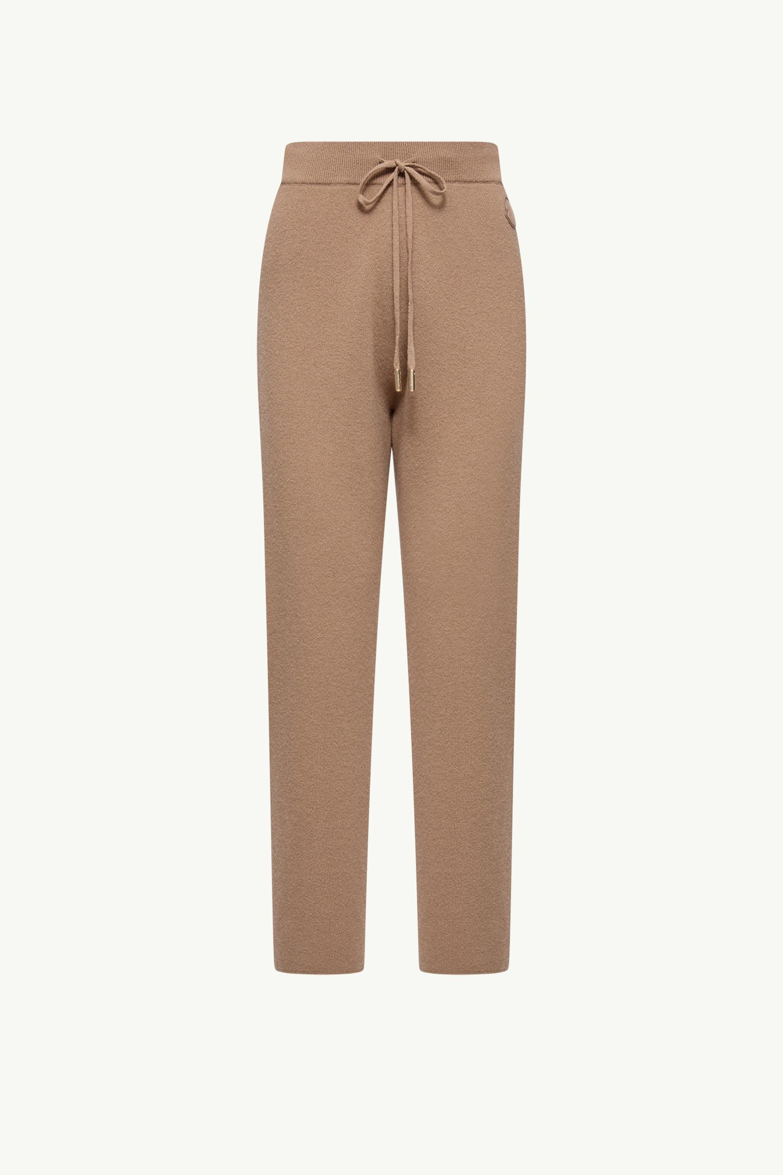Wool & Cashmere Blend Cropped Jogging Pants Women Camel Beige Moncler