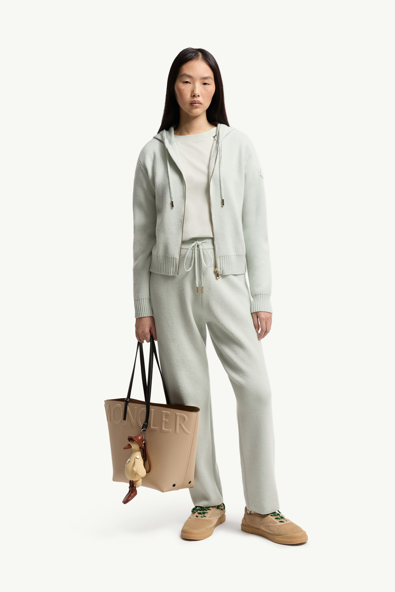 Wool & Cashmere Blend Cropped Jogging Pants Women Light Green Moncler 0