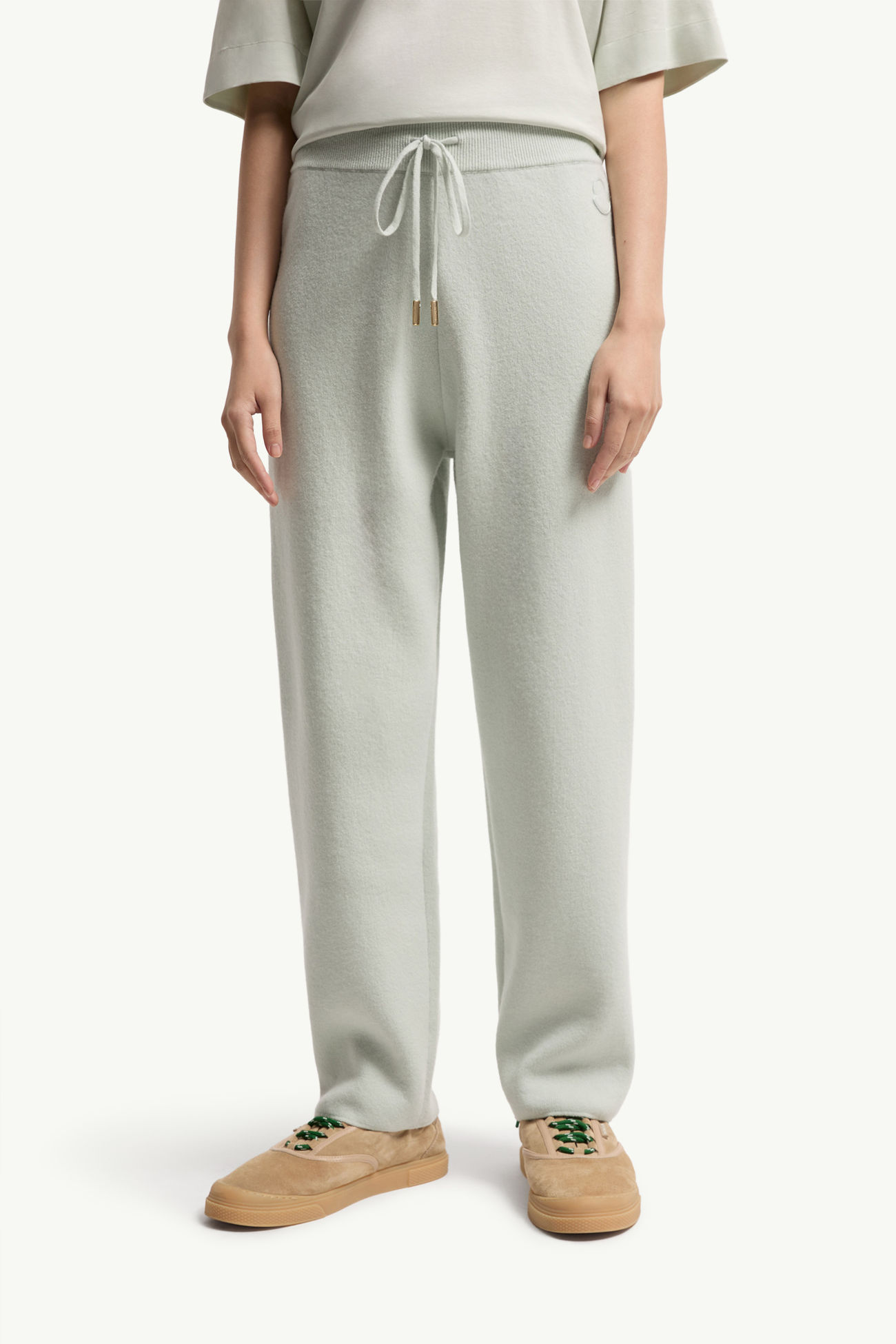 Wool & Cashmere Blend Cropped Jogging Pants Women Light Green Moncler 3