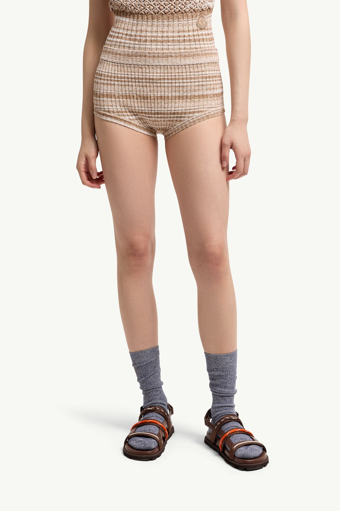Striped Mini Shorts Women Light Beige Moncler 3