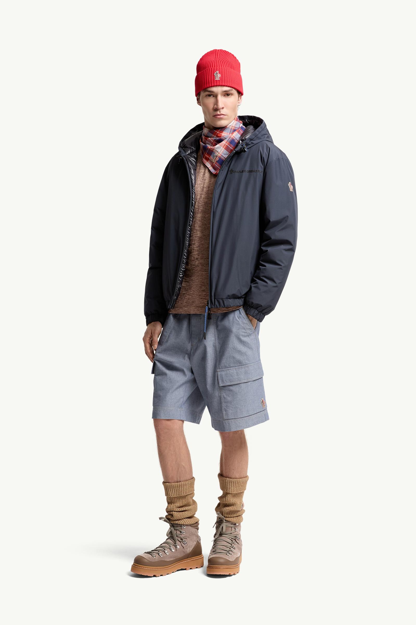 Navy Blue Berguns Reversible Hooded Down Bomber Jacket - Short