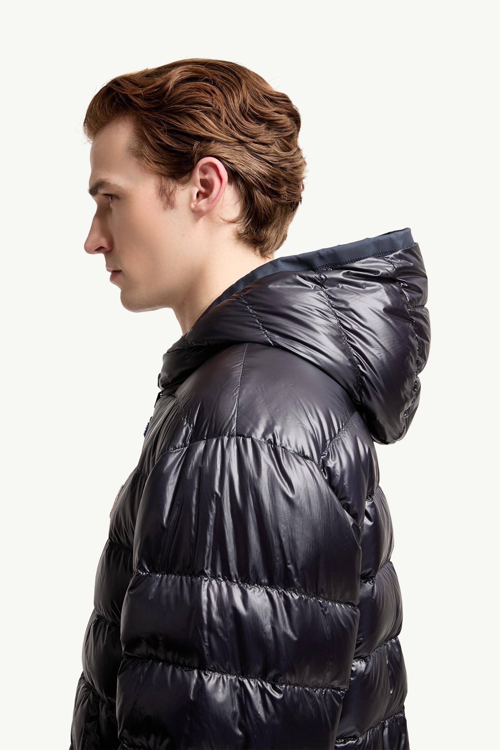 Navy Blue Berguns Reversible Hooded Down Bomber Jacket - Short