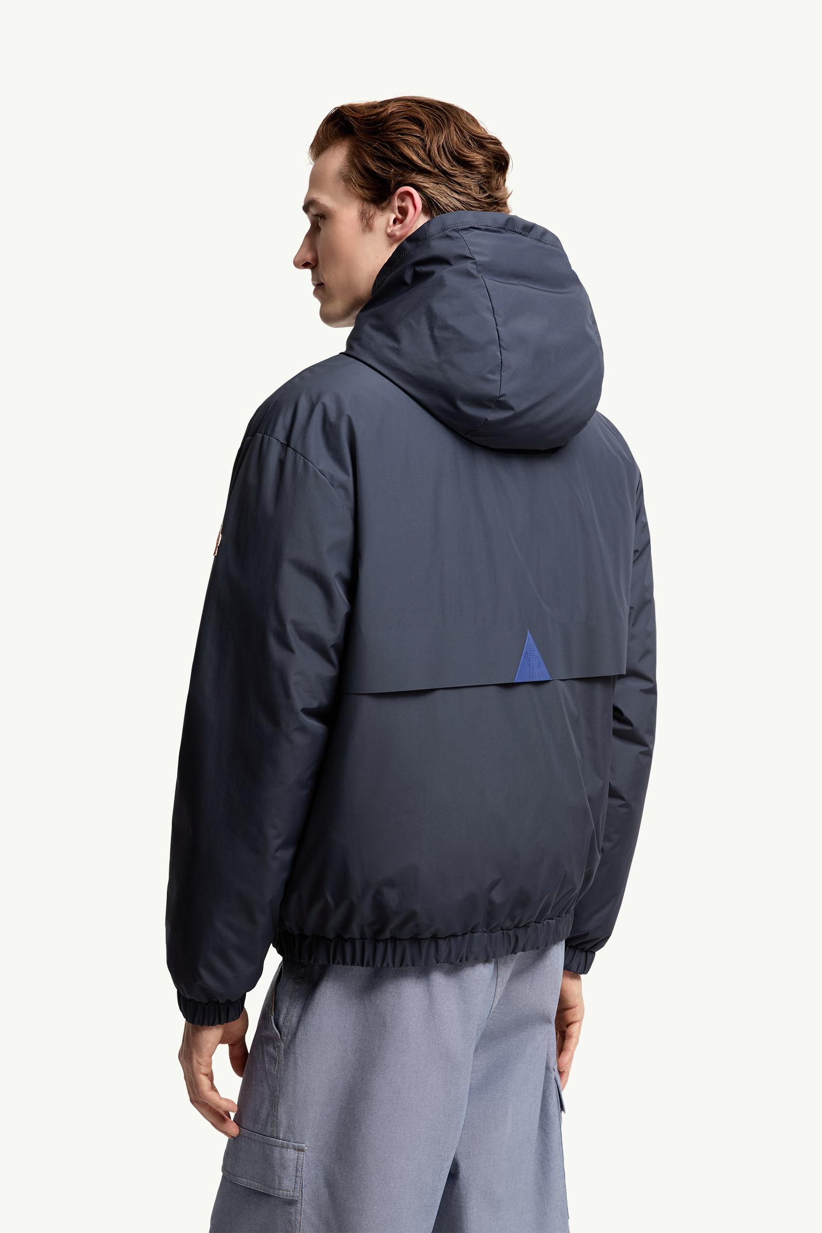 Navy Blue Berguns Reversible Hooded Down Bomber Jacket - Short