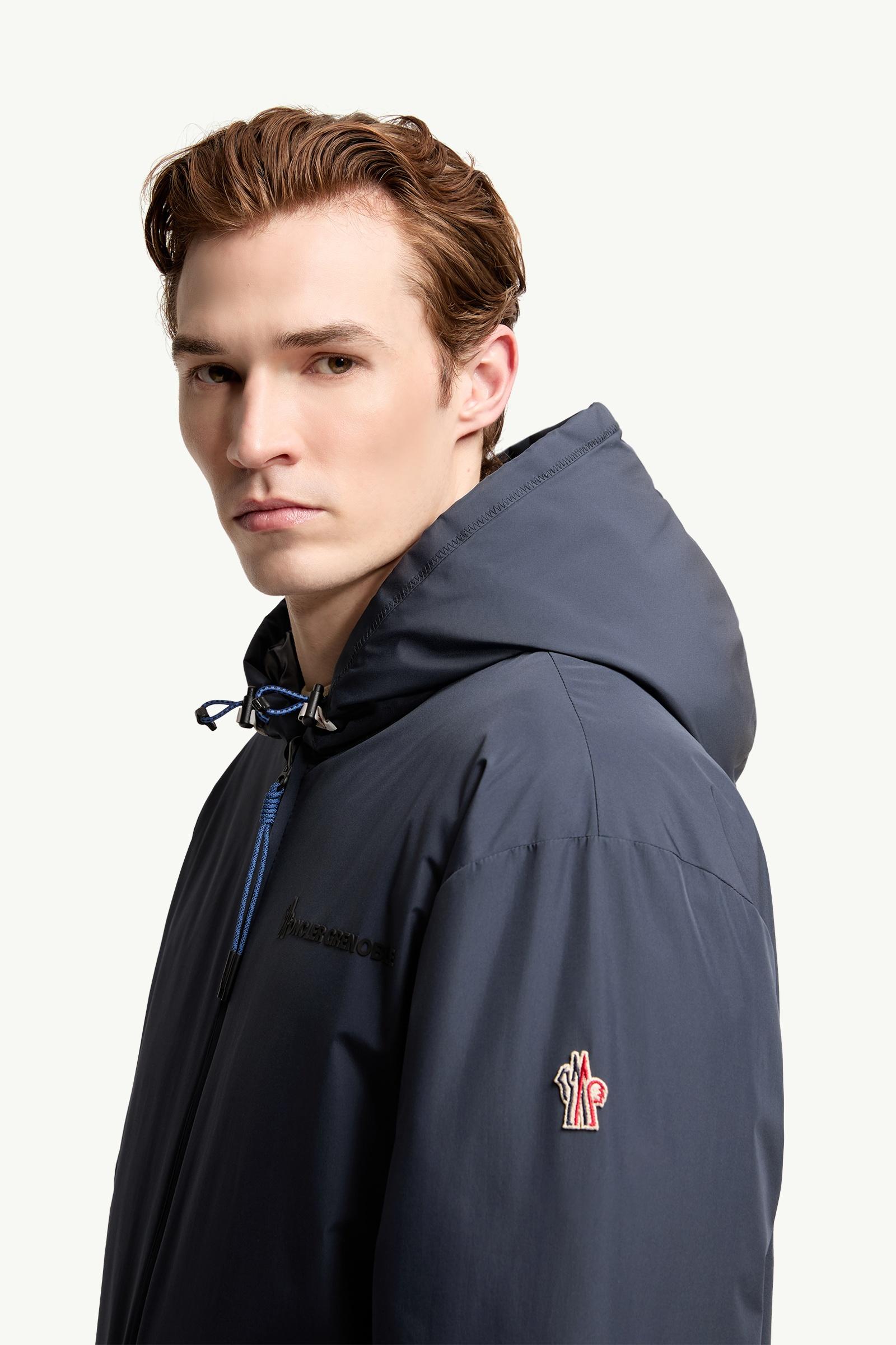 Navy Blue Berguns Reversible Hooded Down Bomber Jacket - Short