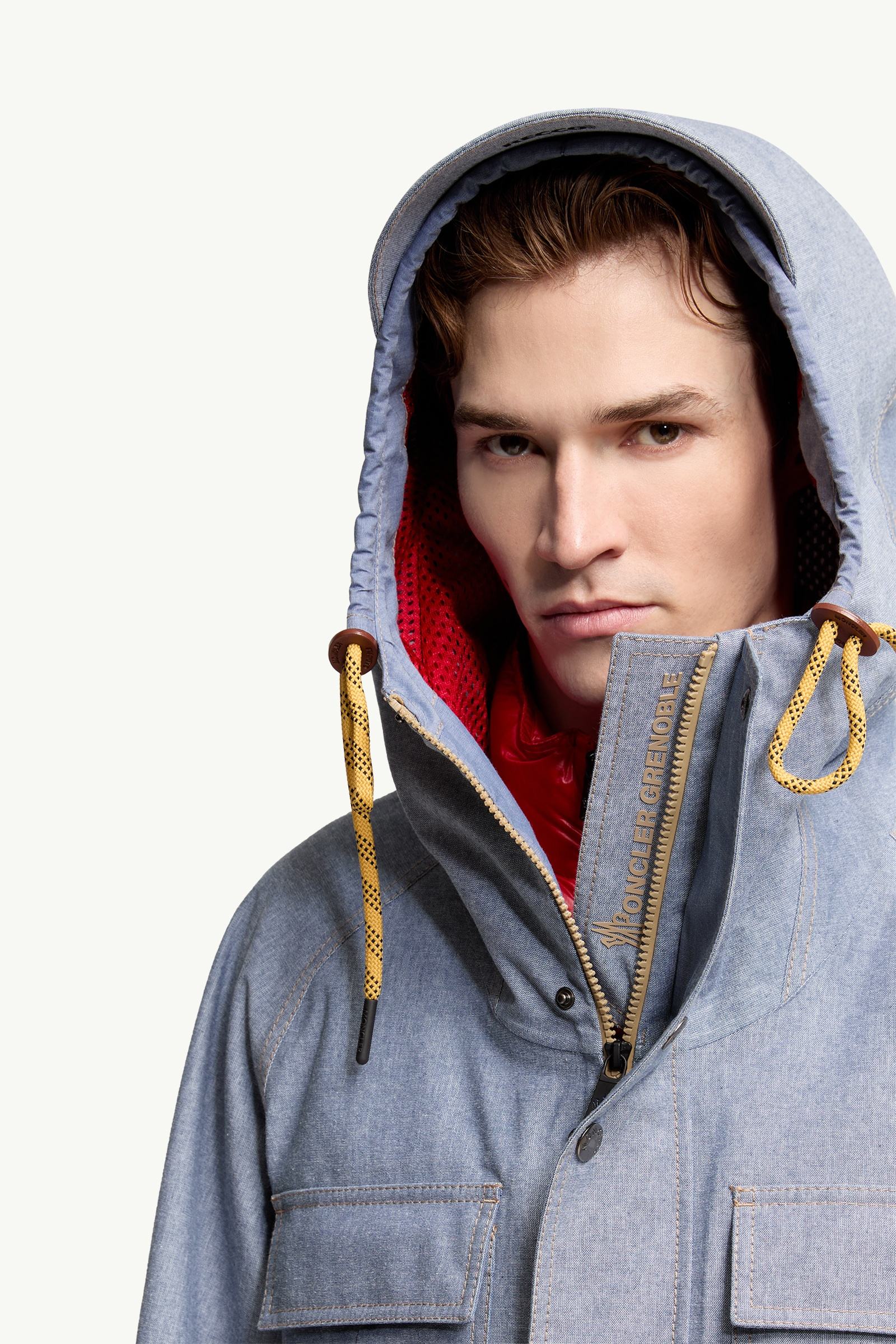 Light Blue Ajaccio Chambray Hooded Field Jacket - Windbreakers