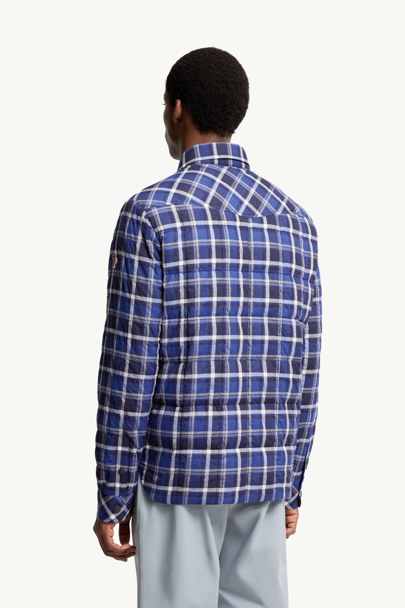 Doudoune-chemise en coton mélangé à carreaux Gelt Hommes Noir & Bleu Moncler 4