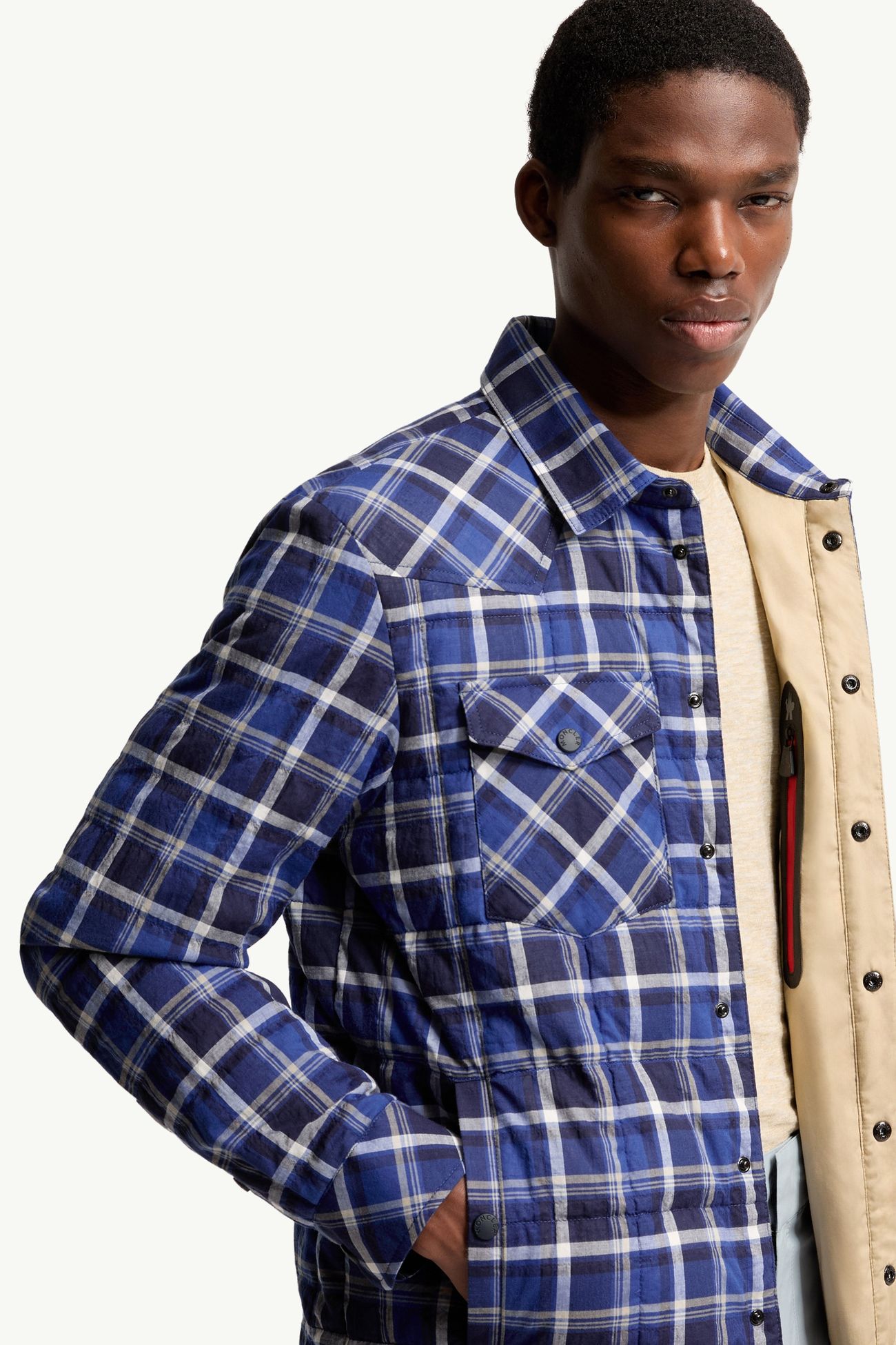 Chaqueta camisera con plumón de mezcla de algodón a cuadros Gelt Hombre Negro & Azul Moncler 5