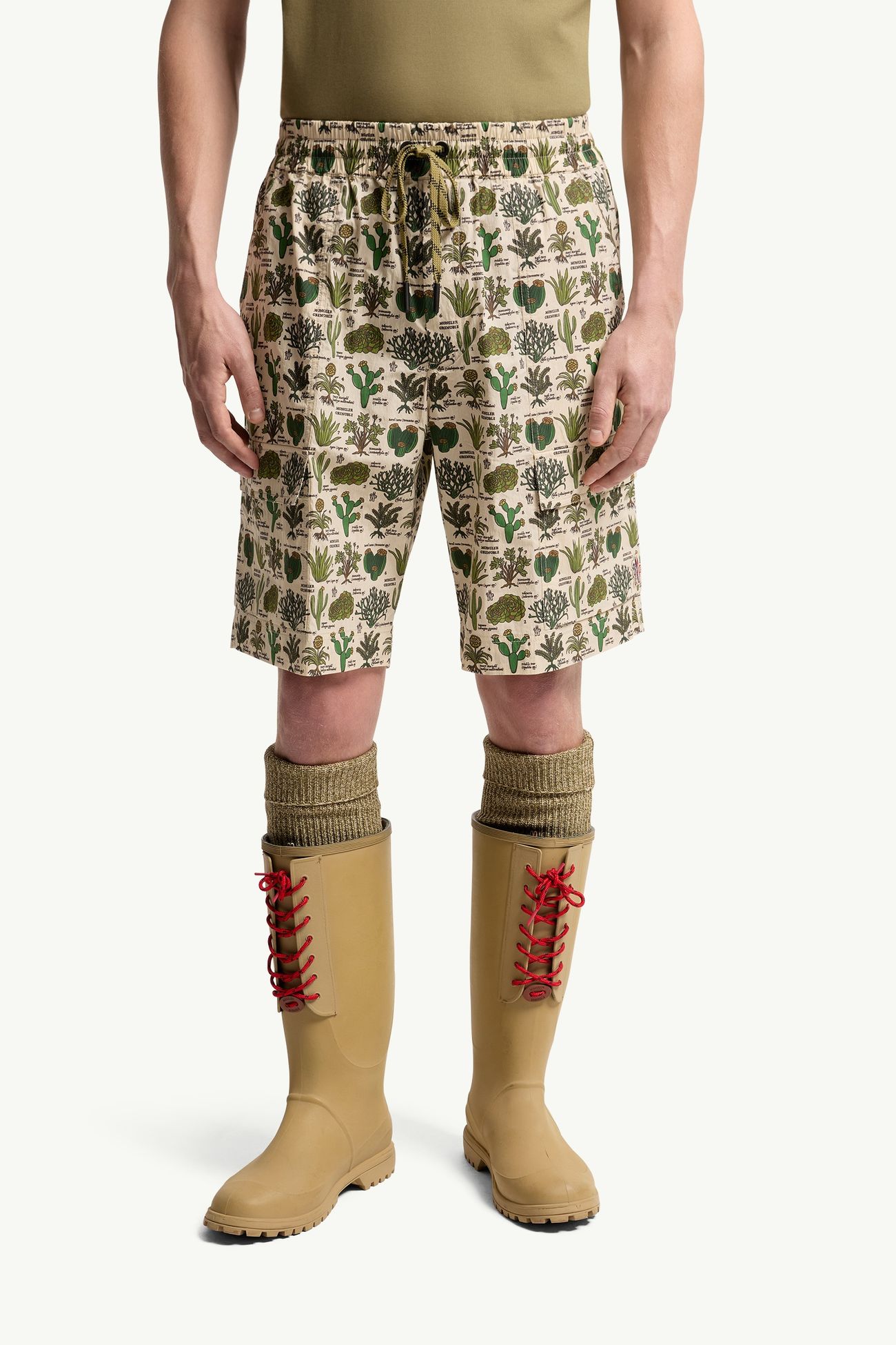 植物印花棉質混紡短褲 男士 啡色和綠色 Moncler 3