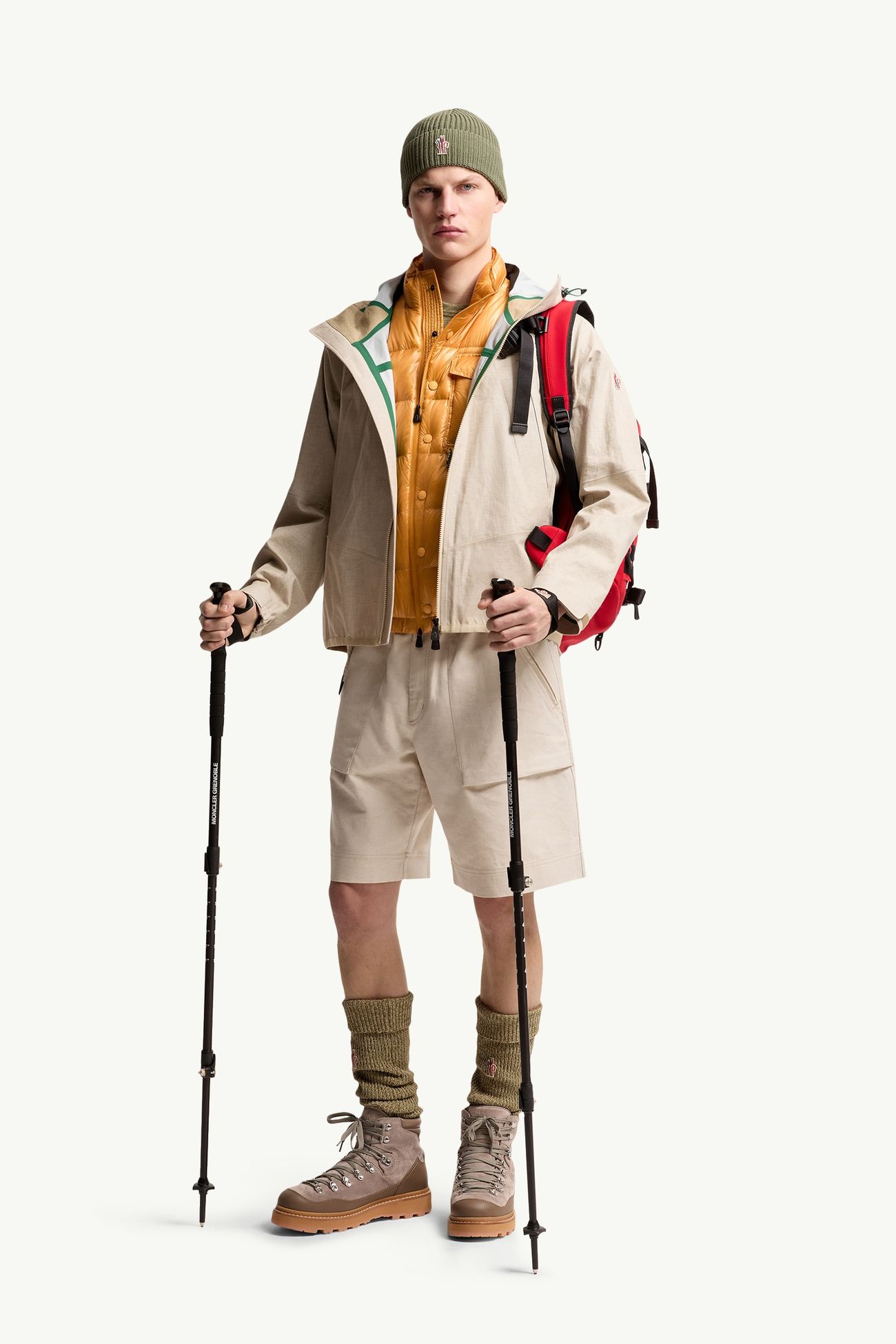 Shorts de mezcla de algodón y lino Hombre Gris Beige Moncler 0