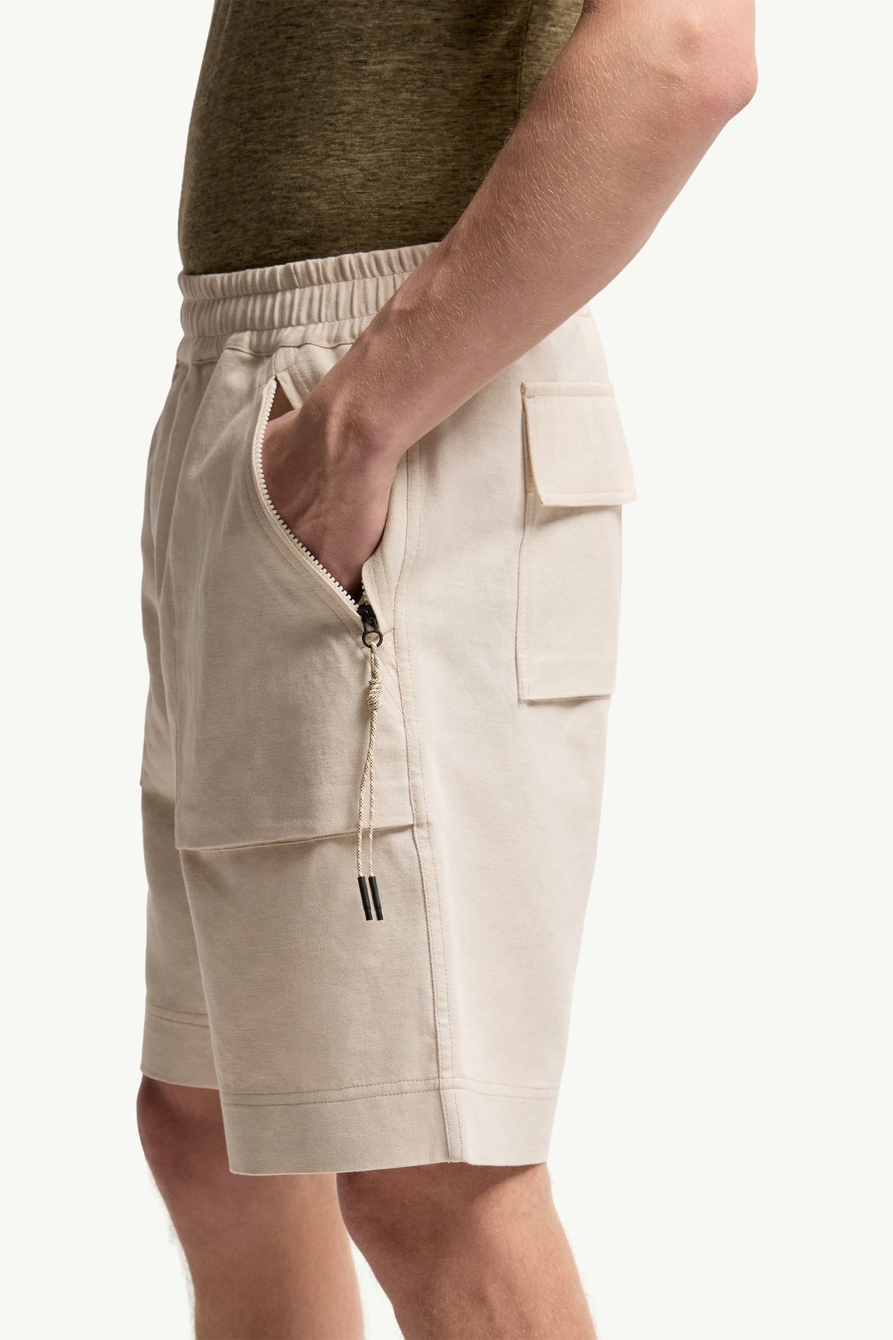 Short en mélange de coton et de lin Hommes Gris Beige Moncler 1