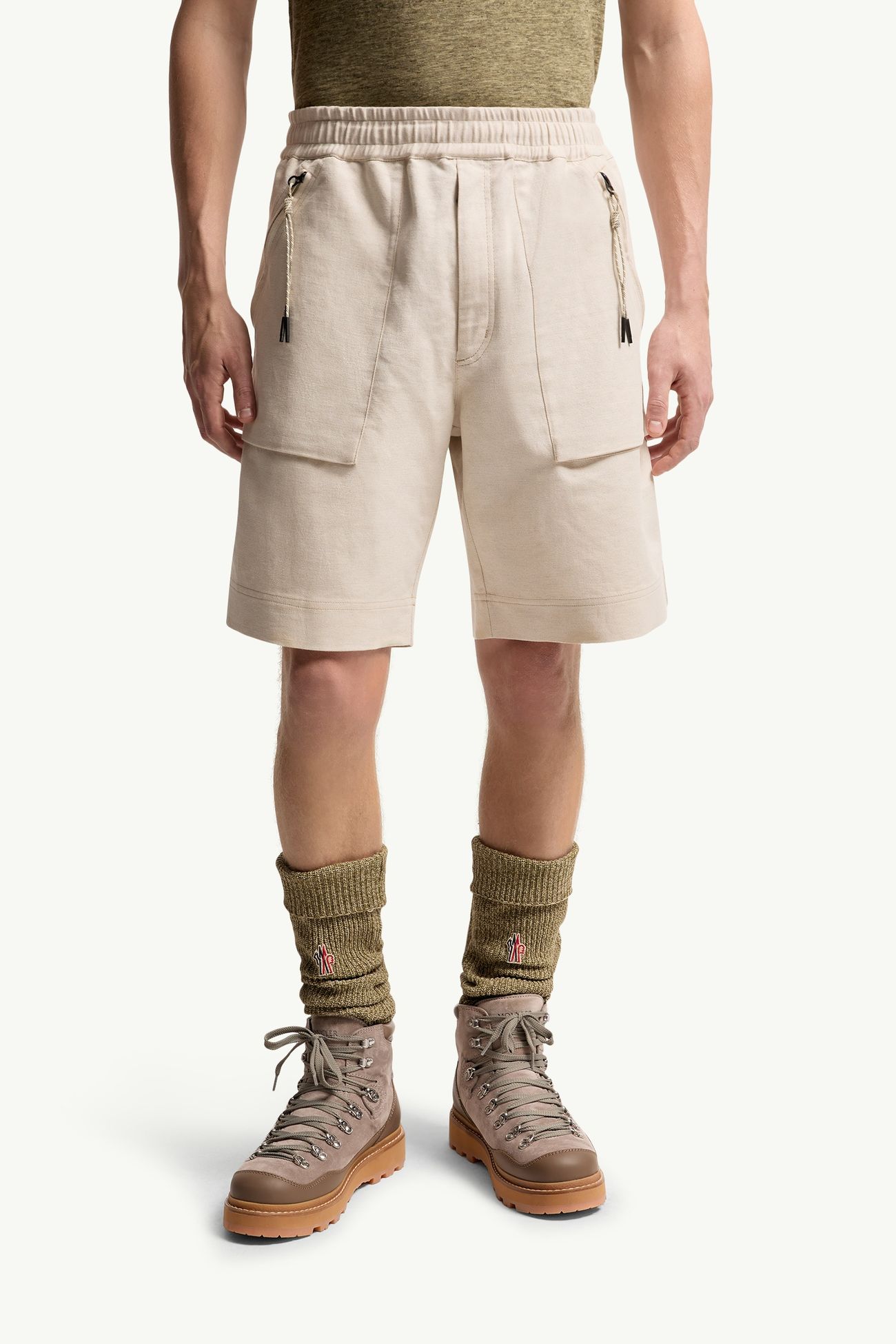 Shorts de mezcla de algodón y lino Hombre Gris Beige Moncler 3