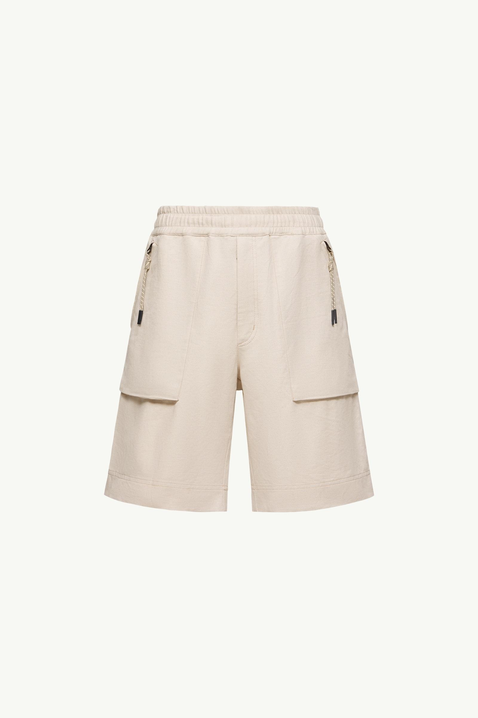 Shorts in misto cotone e lino Uomo Grigio Beige Moncler, 1 of 0