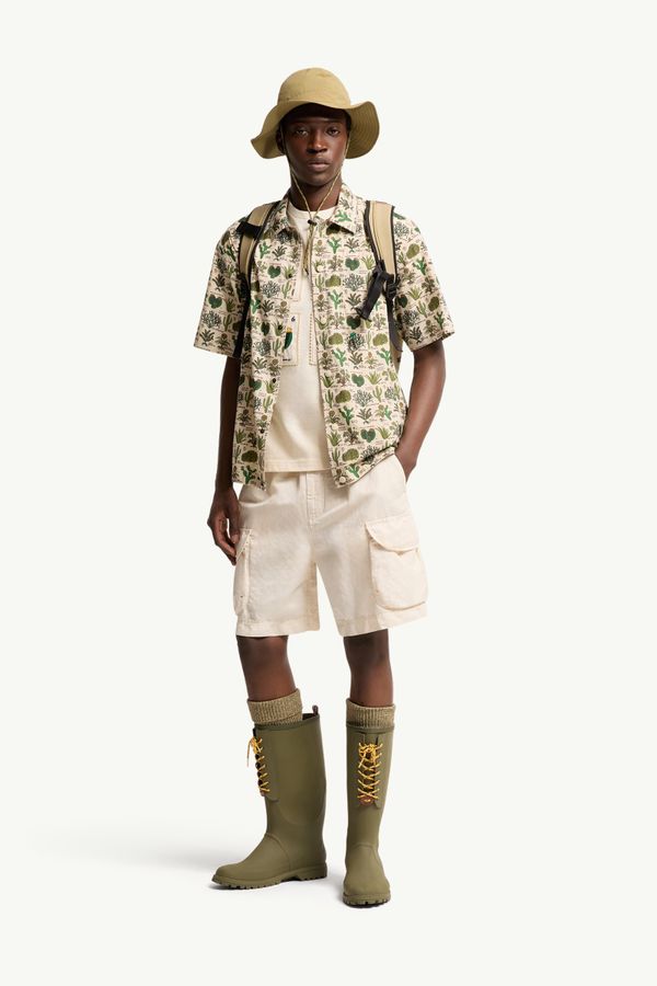 Botanical Print Cotton Blend Short Sleeve Shirt Men Brown & Green Moncler 0