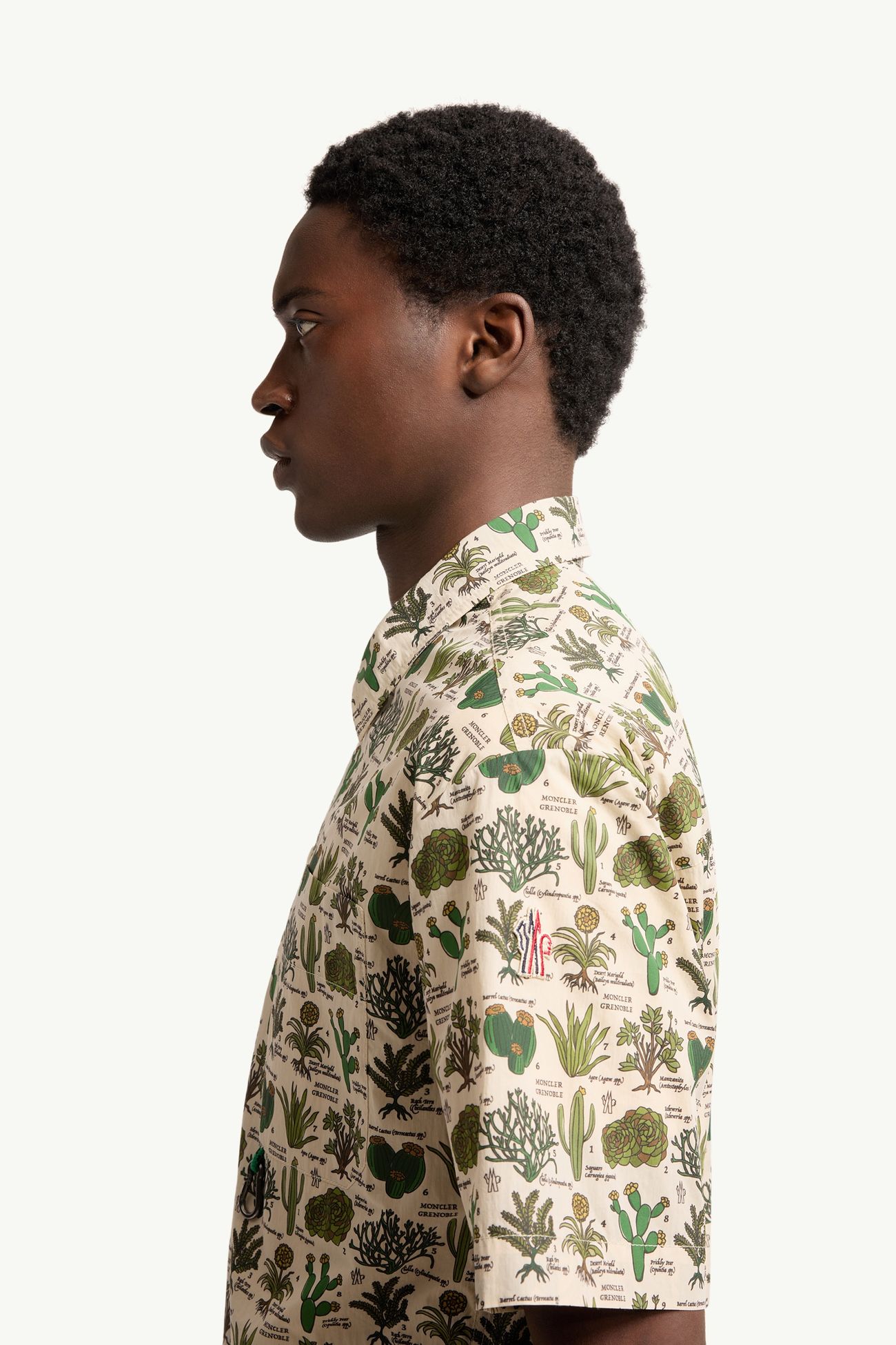 Botanical Print Cotton Blend Short Sleeve Shirt Men Brown & Green Moncler 1