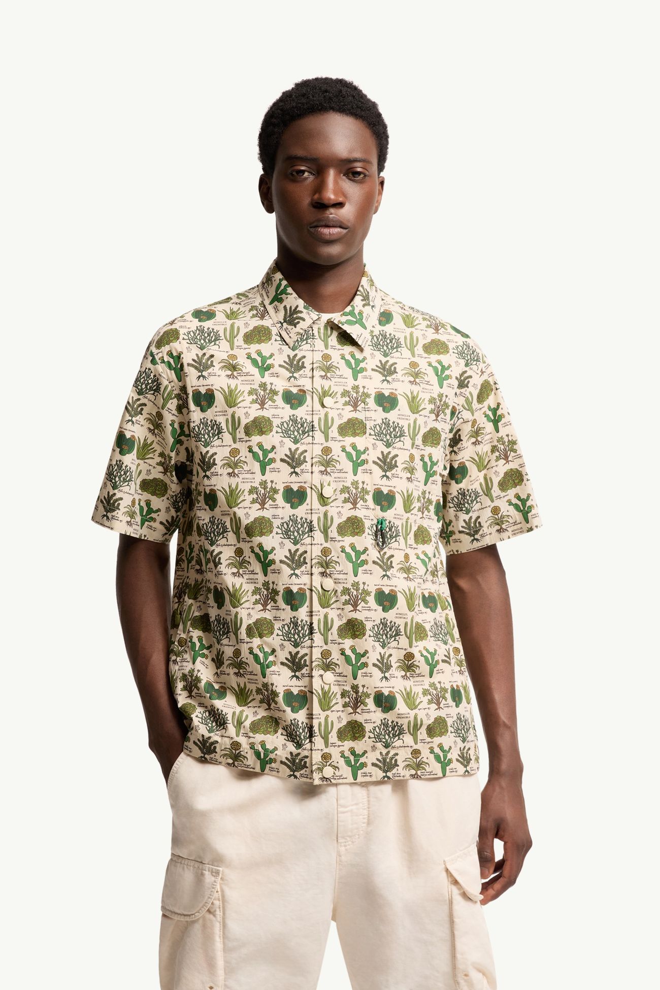 Camisa de manga corta de mezcla de algodón con estampado botánico Hombre Marrón & Verde Moncler 3