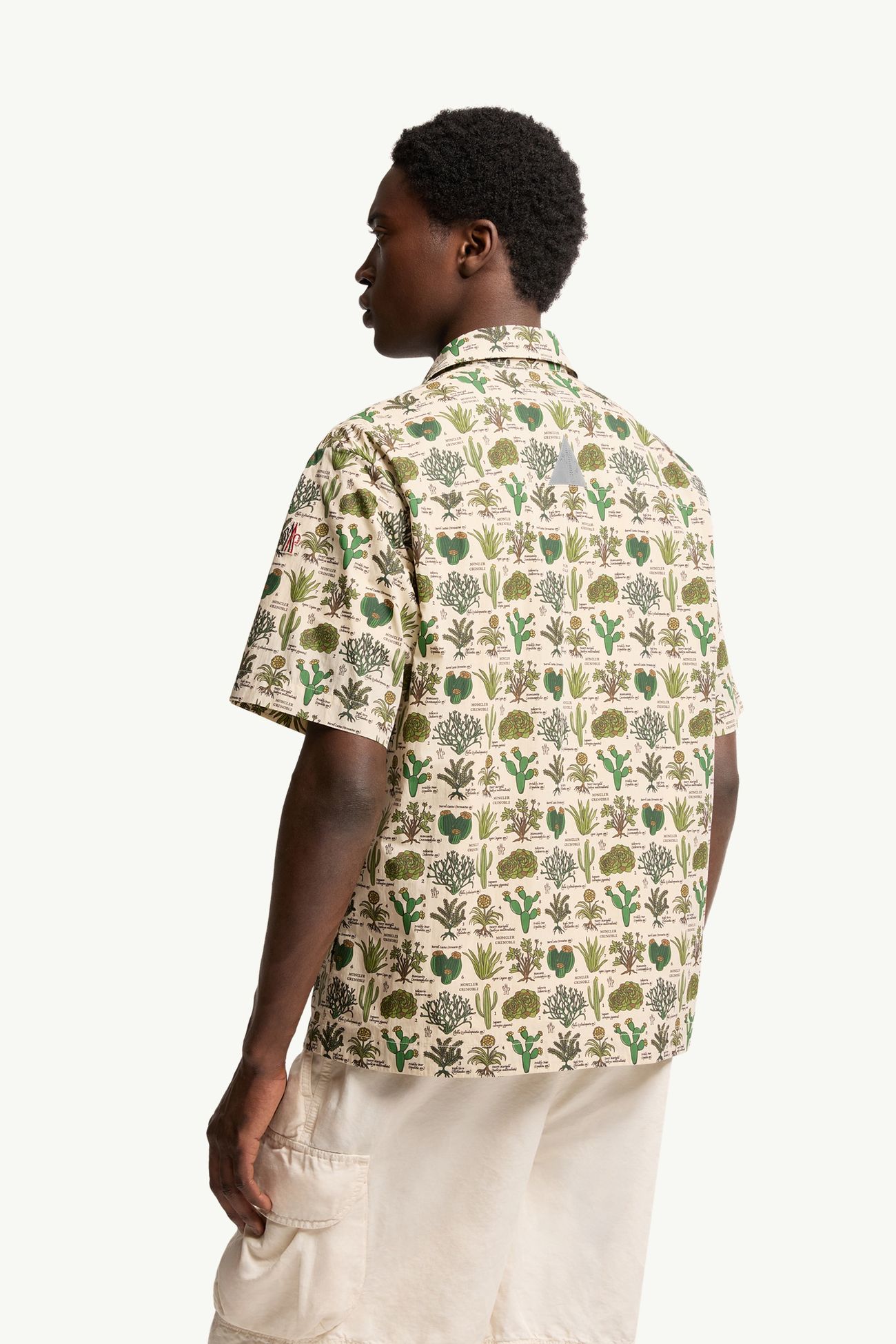 Camicia a maniche corte in misto cotone con stampa botanica Uomo Marrone & Verde Moncler 4