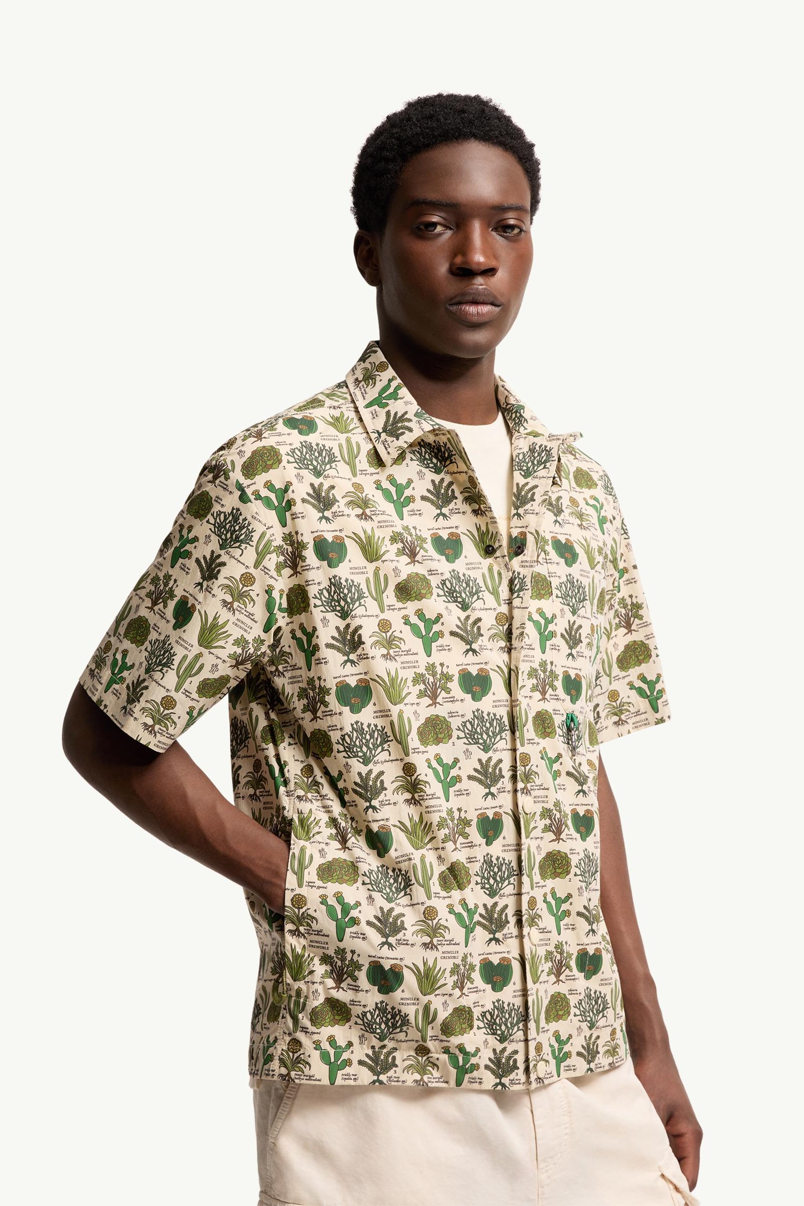 Brown & Green Botanical Print Cotton Blend Short Sleeve Shirt