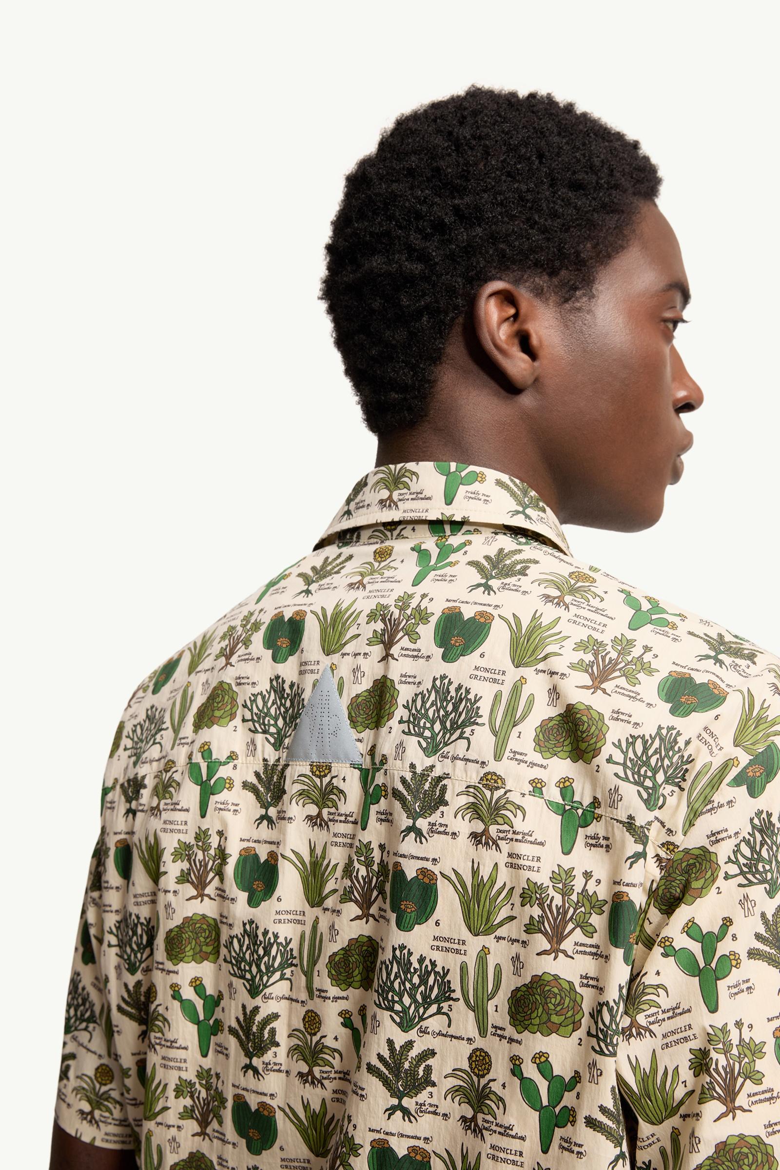 Brown & Green Botanical Print Cotton Blend Short Sleeve Shirt
