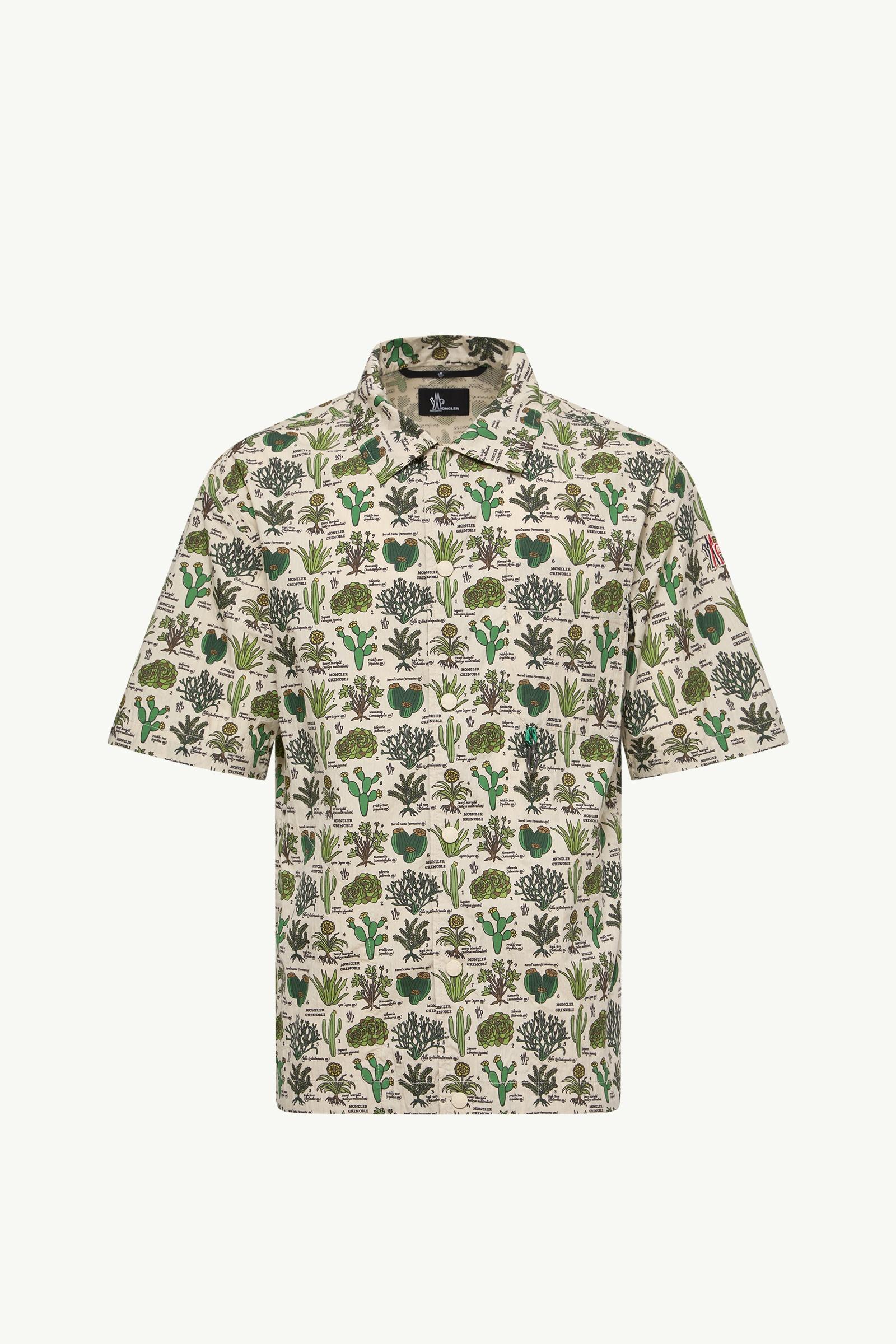 Camicia a maniche corte in misto cotone con stampa botanica Uomo Marrone & Verde Moncler, 1 of 0