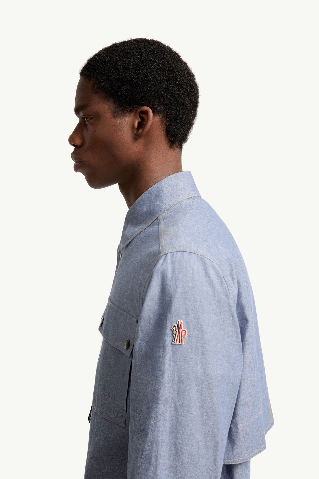 Chambray Long Sleeve Shirt Men Powder Blue Moncler 1