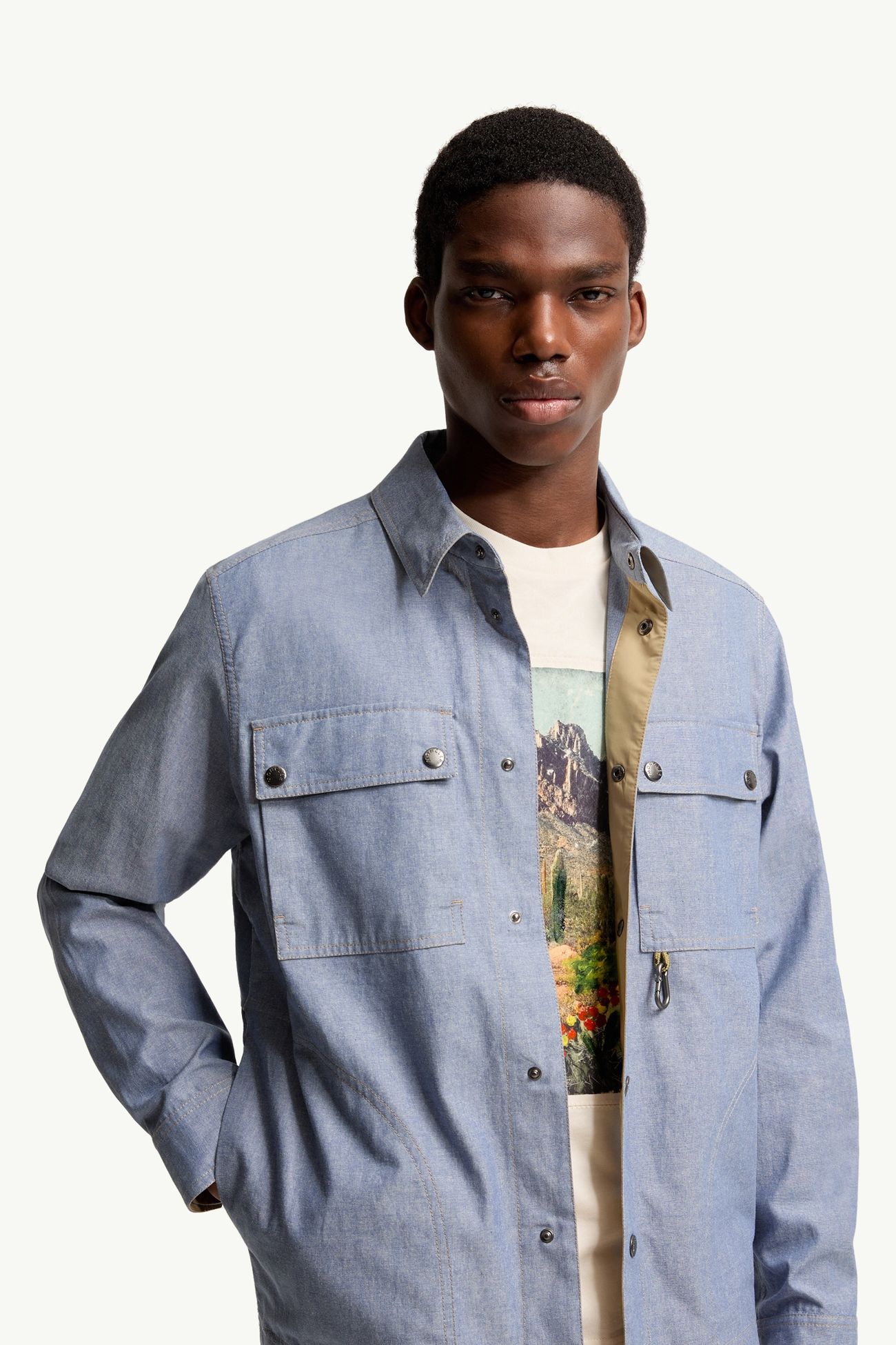 Chemise en chambray à manches longues Hommes Bleu Poudré Moncler 5
