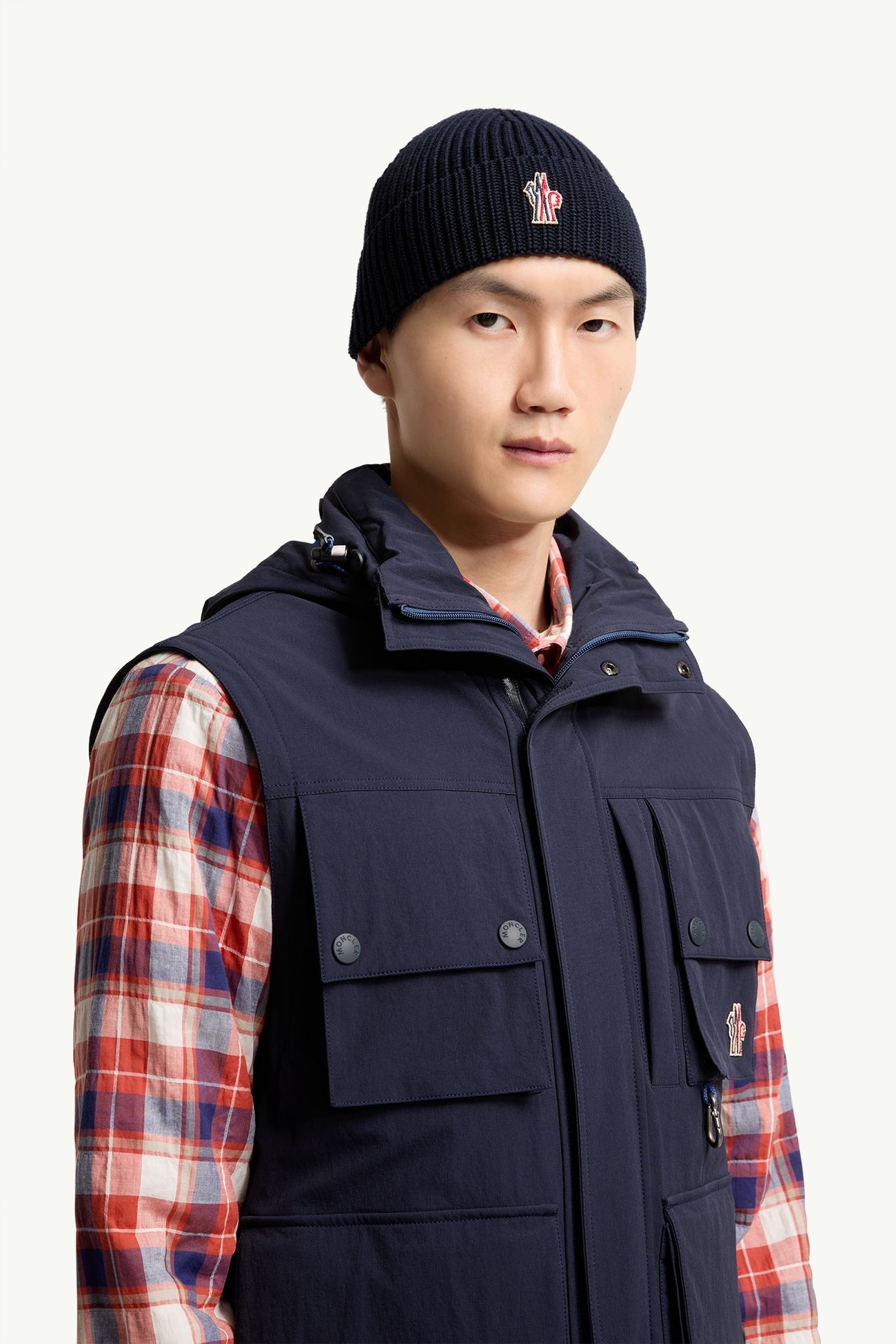 Logo Beanie Men Navy Blue Moncler 1