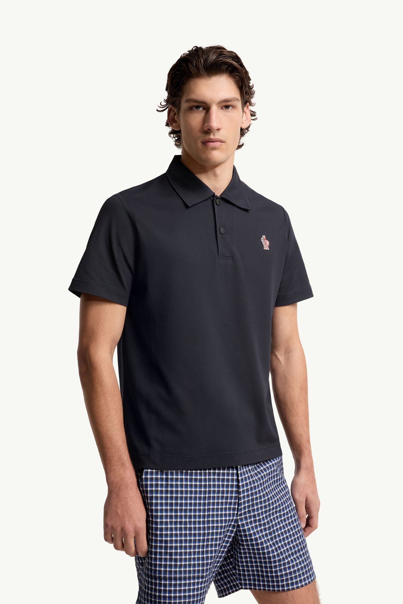 Logo Patch Polo Shirt Men Navy Blue Moncler 3