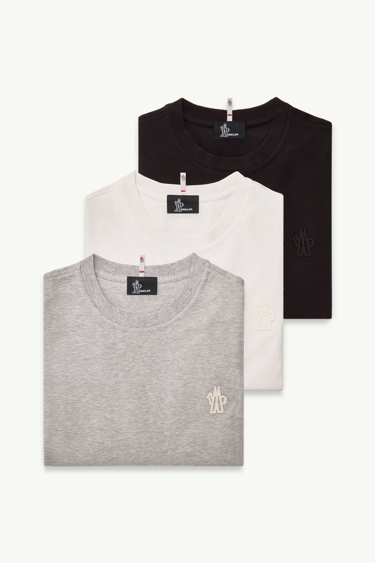 T-shirt en coton mélangé avec patch logo (lot de trois) Hommes Blanc & Noir & Gris Moncler 2