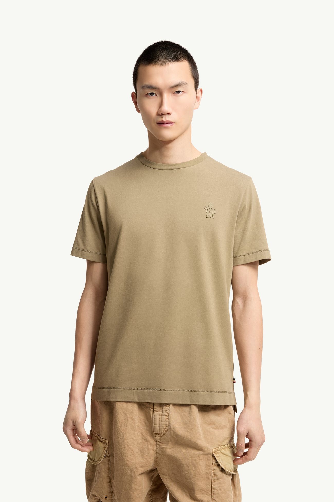 T-shirt en coton mélangé avec patch logo (lot de trois) Hommes NOIR, BLANC ET VERT OLIVE Moncler 3