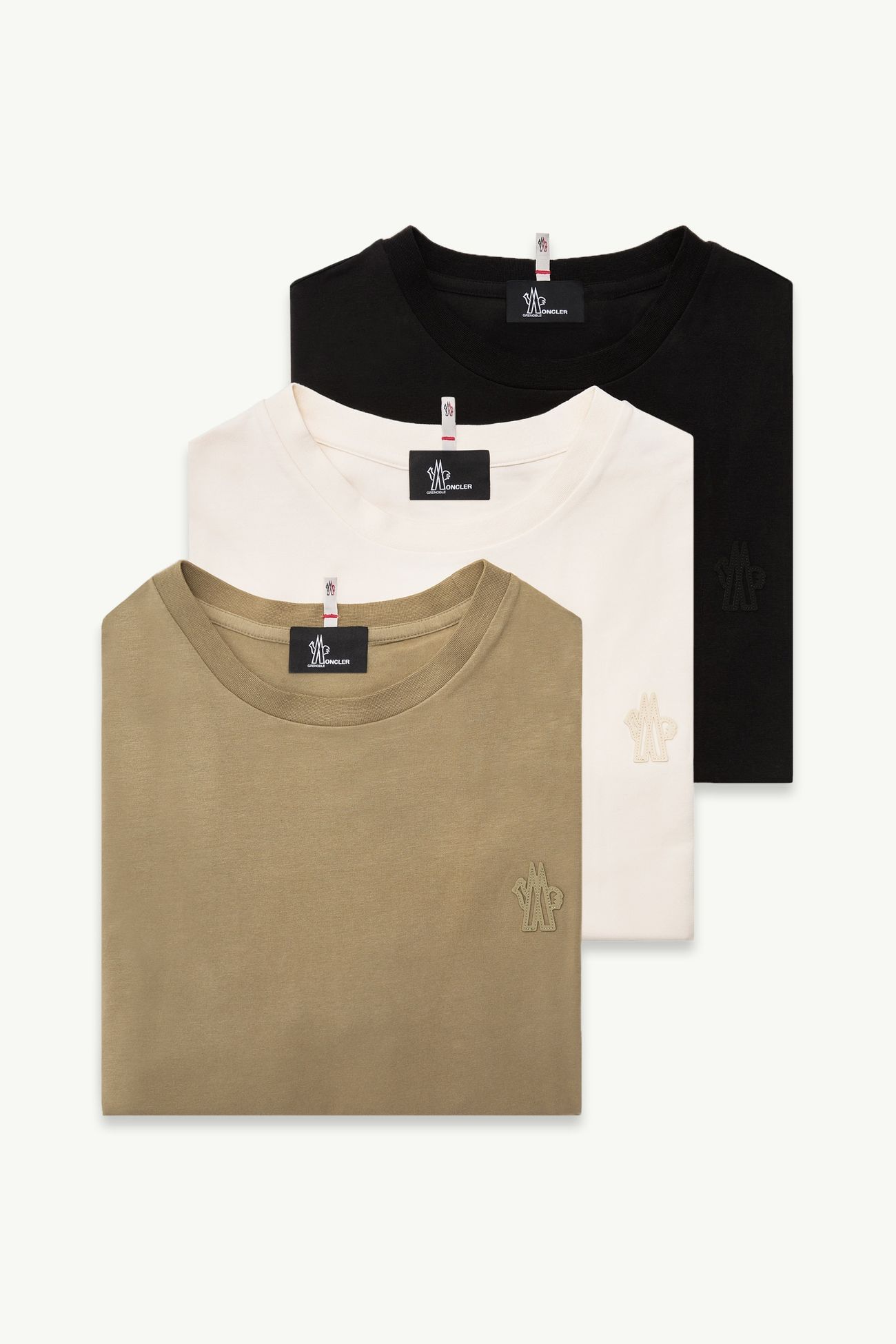 T-shirt in misto cotone con patch logato (set da 3) Uomo Nero & Bianco & Verde Oliva Moncler 2