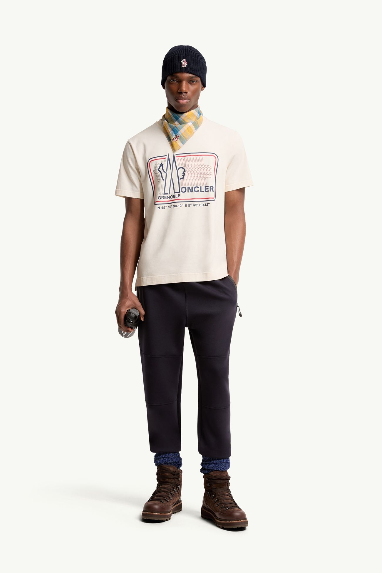 T-shirt en coton mélangé à logo Hommes Blanc Ivoire Moncler 0