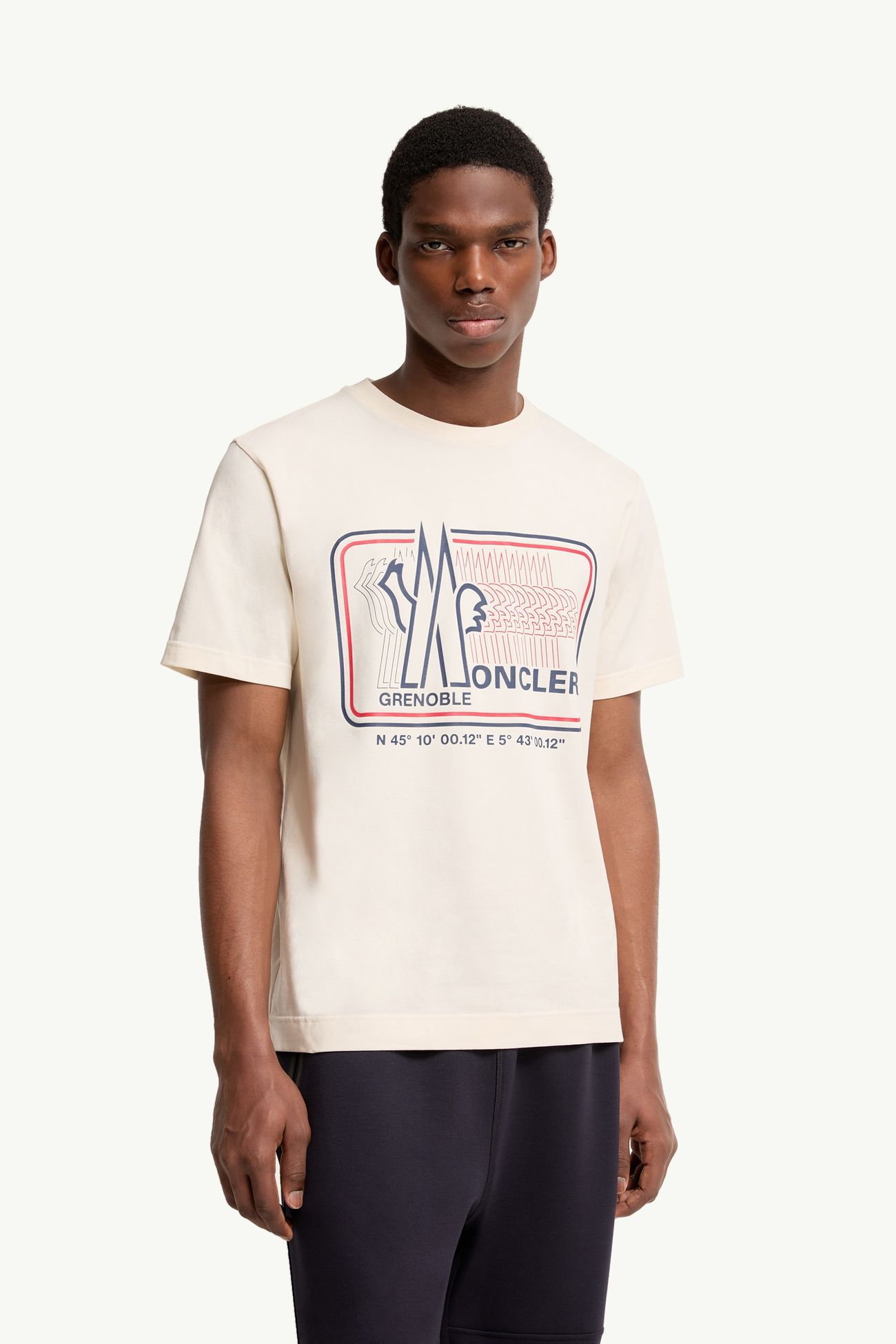 T-shirt en coton mélangé à logo Hommes Blanc Ivoire Moncler 3