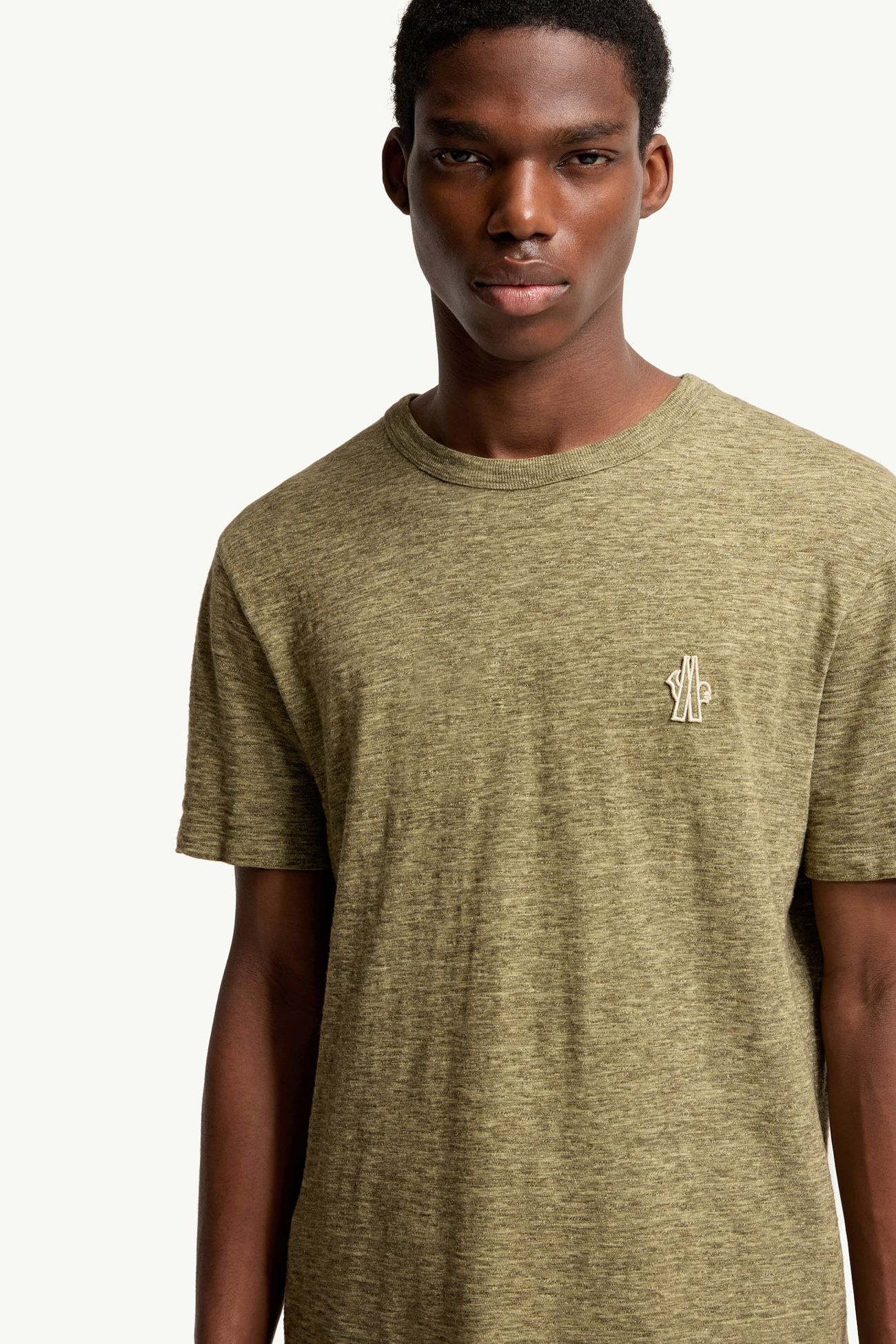 Logo Patch Cotton T-Shirt Men Olive Green Moncler 5