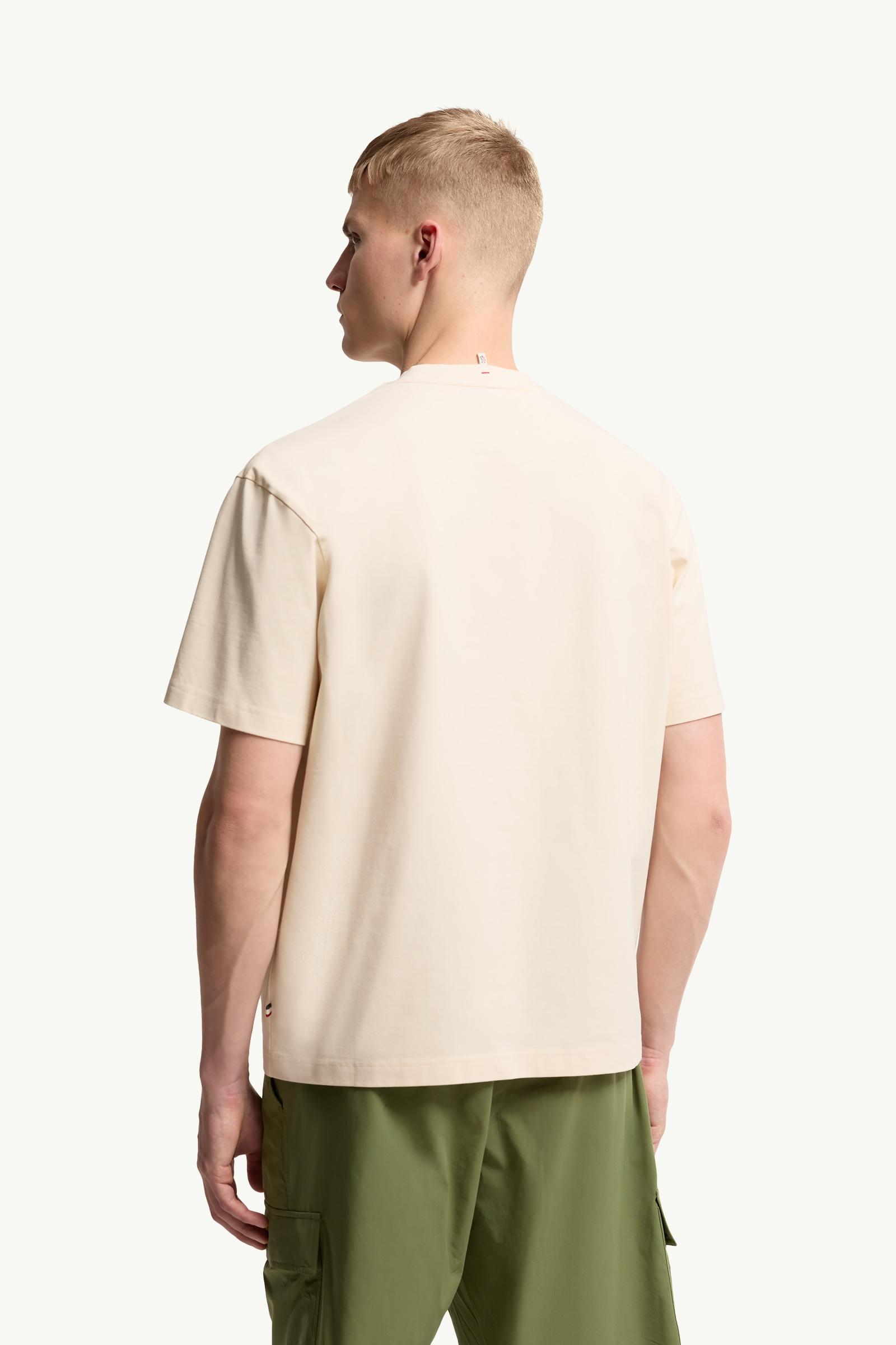 White Ivory Embroidered Botanical Motif Cotton T-Shirt - Polos & T