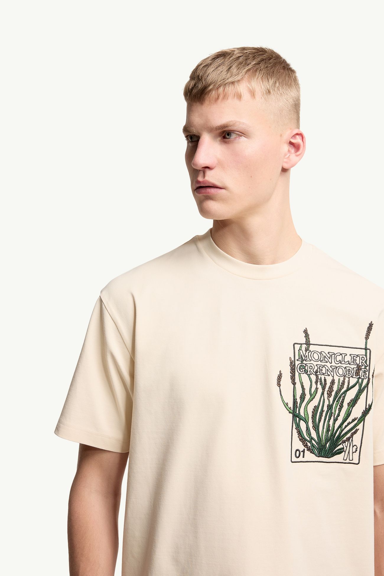 T-shirt en coton à motif botanique brodé Hommes Blanc Ivoire Moncler 5