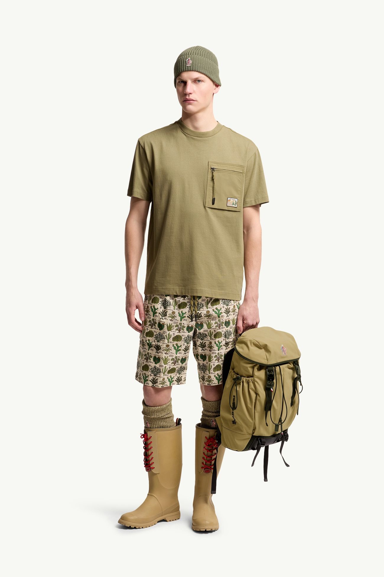 T-shirt en coton à poche utilitaire Hommes Vert Olive Moncler 0