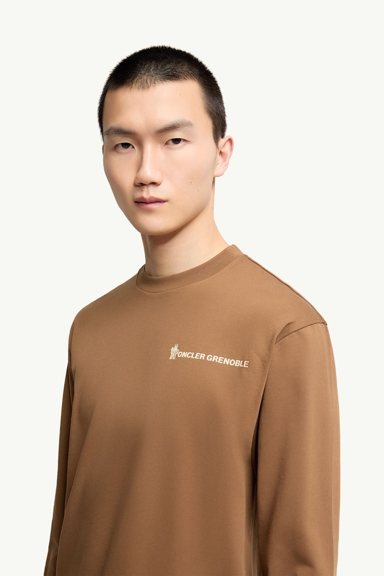 T-shirt à manches longues et logo en coton Hommes Marron Moncler 1