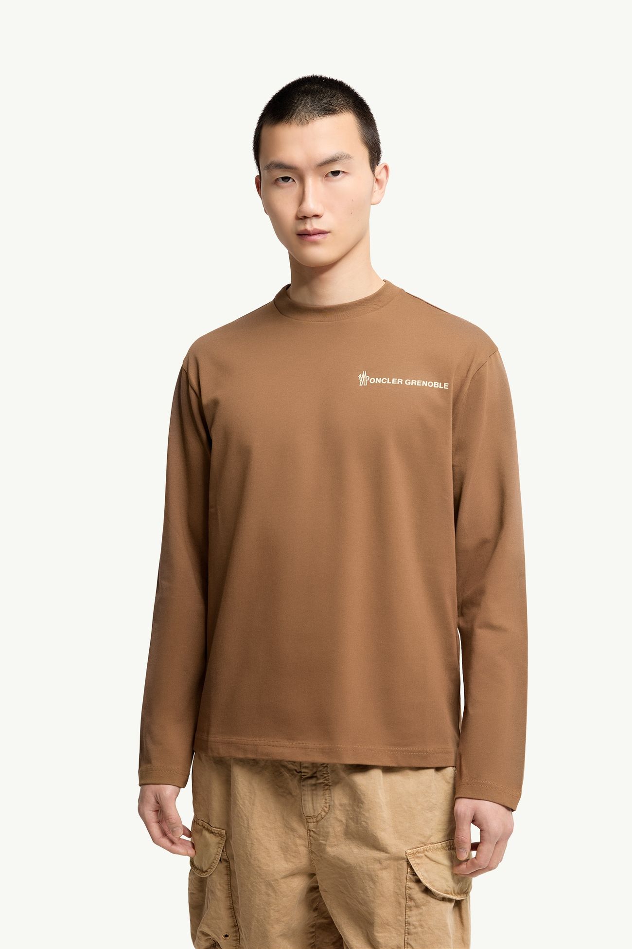 Camiseta de algodón de manga larga con logotipo Hombre Marrón Moncler 3