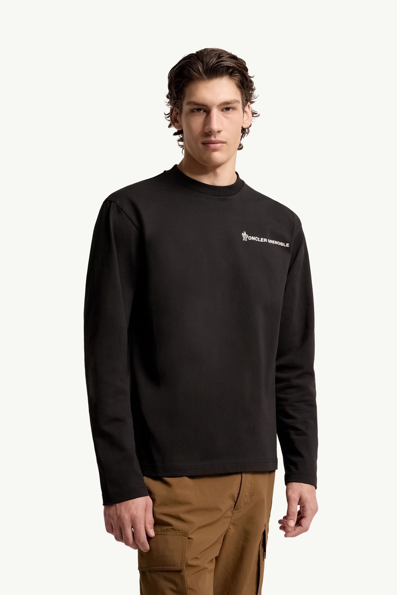 Camiseta de algodón de manga larga con logotipo Hombre Negro Moncler 3