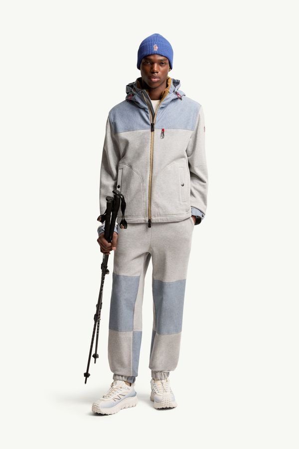 Sudadera con cremallera de algodón y cambray Hombre Gris Moncler 0