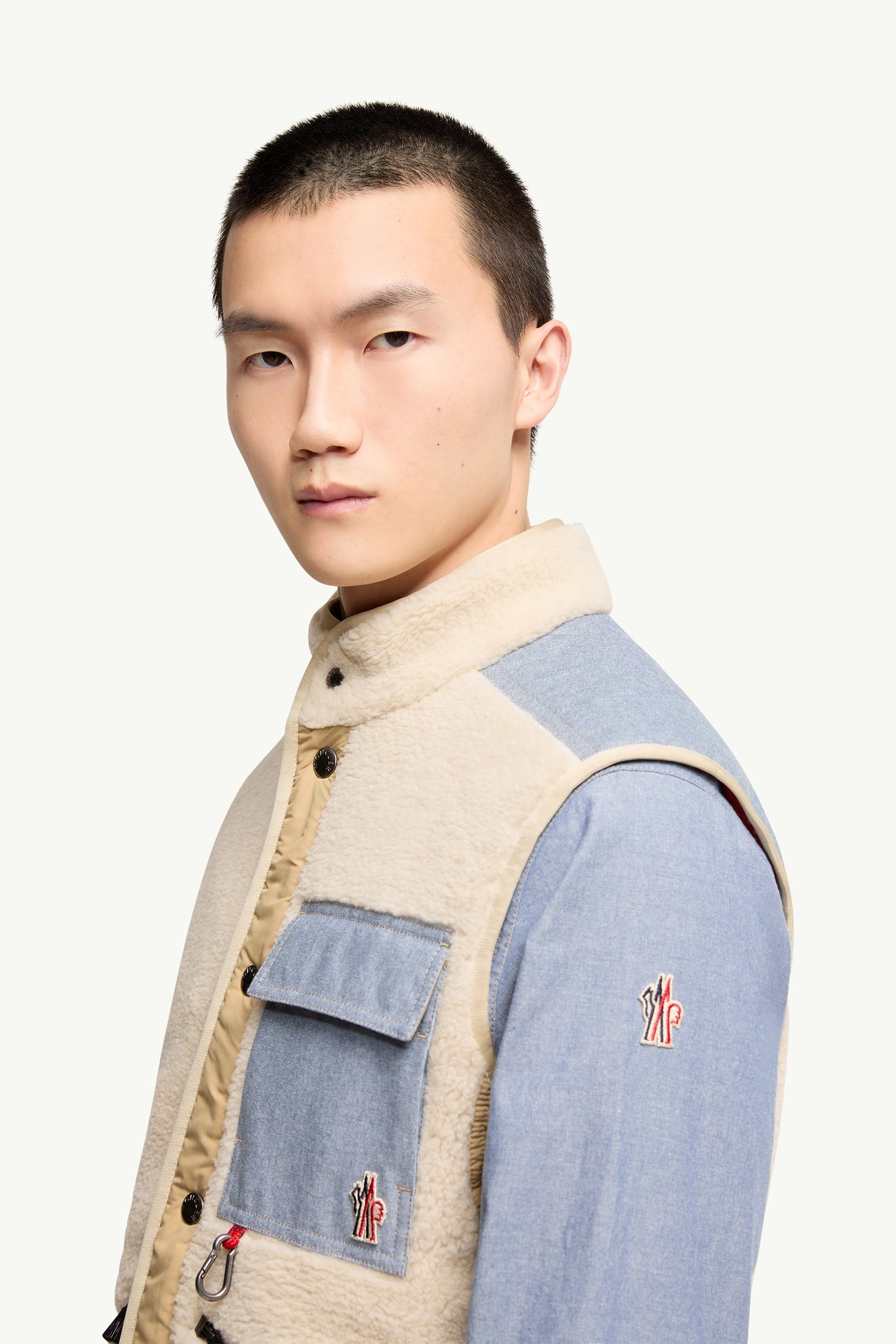 Teddy & Chambray Gilet Men Light Beige Moncler 1